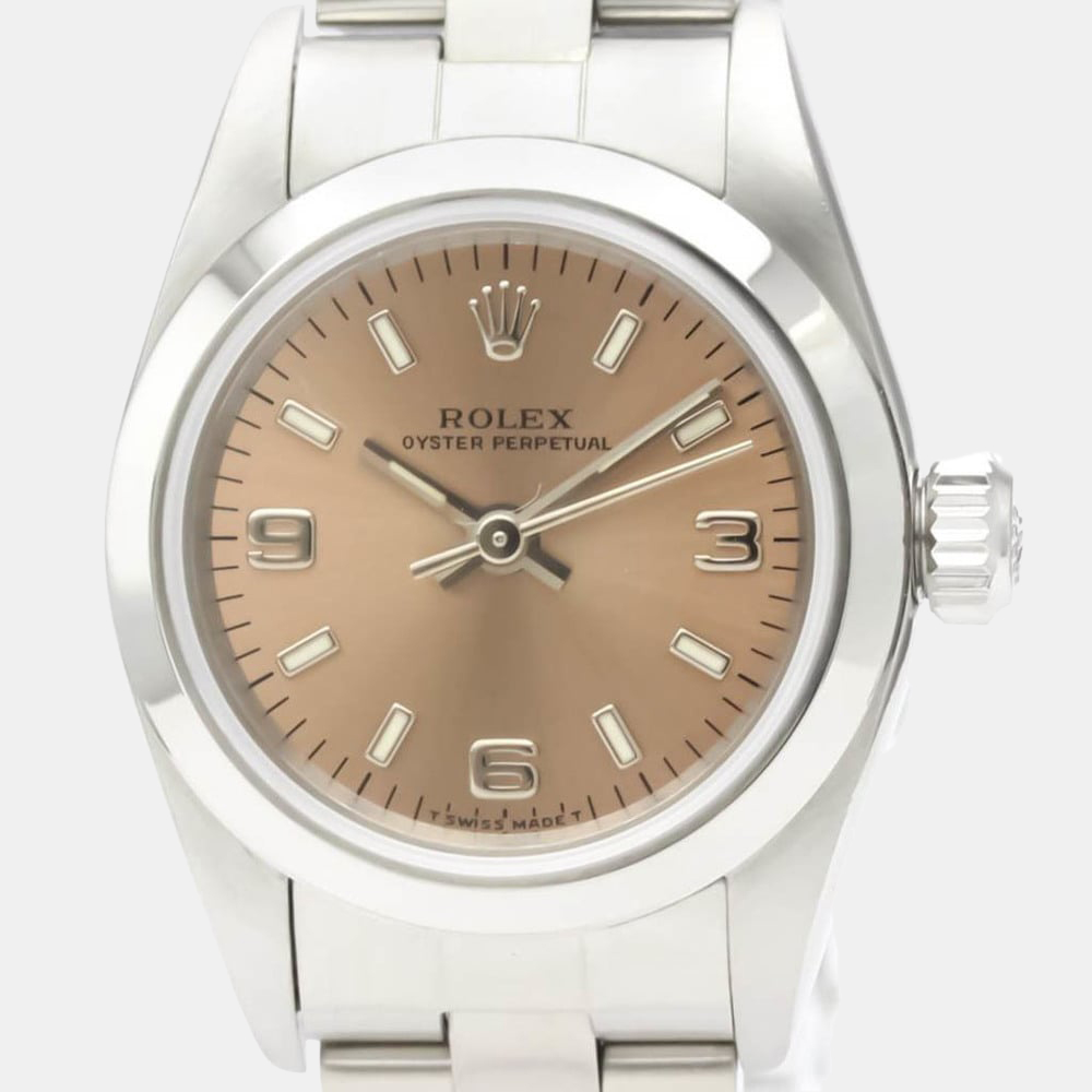 

Rolex Orange Stainless Steel Oyster Perpetual 67180 Automatic Women's Wristwatch 24 mm