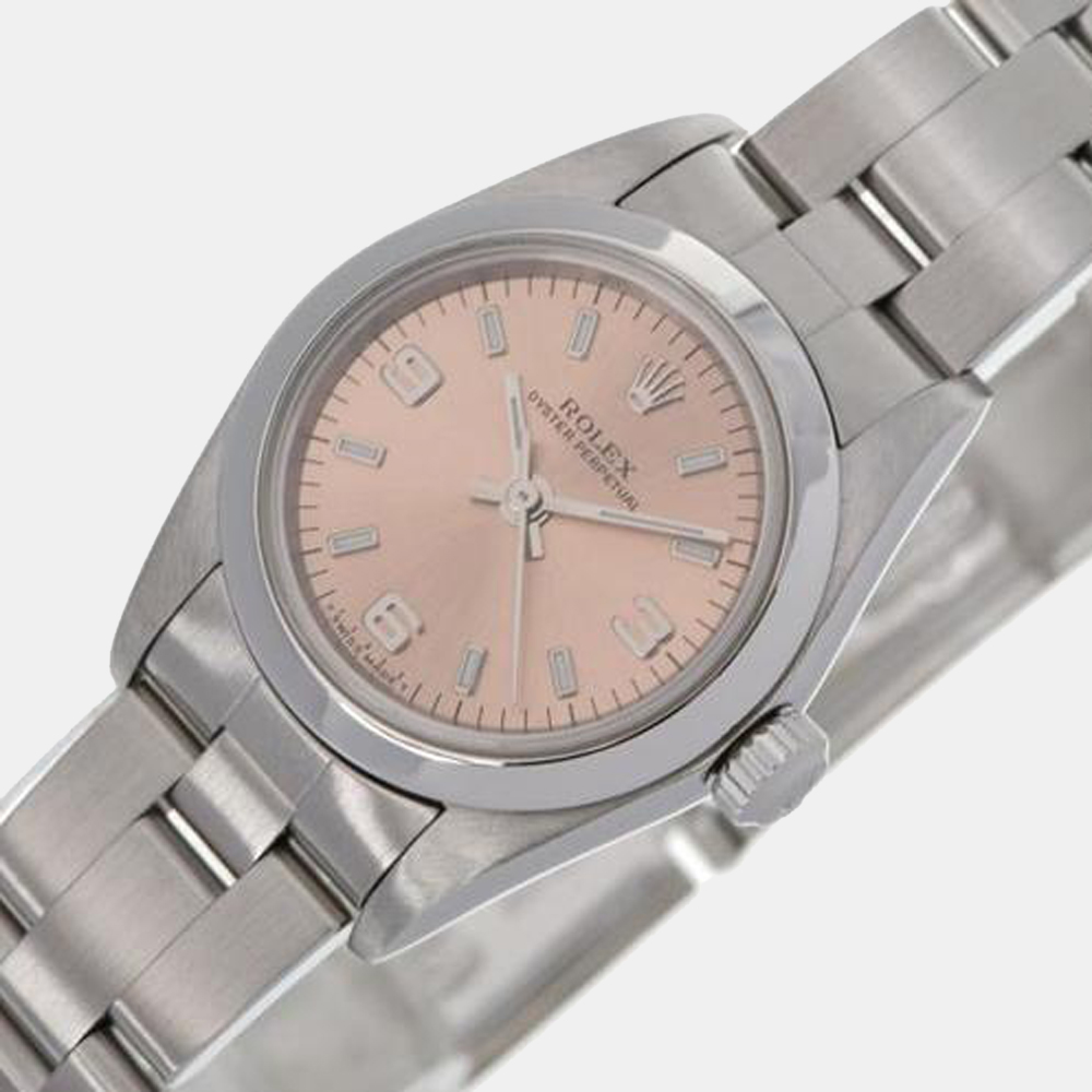 

Rolex Pink Stainless Steel Oyster Perpetual 76080 Automatic Women's Wristwatch 24 mm