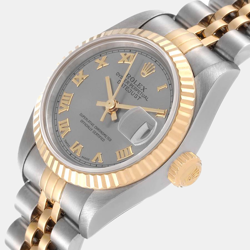 

Rolex Grey 18k Yellow Gold And Stainless Steel Datejust 69173 Automatic Women's Wristwatch 26 mm