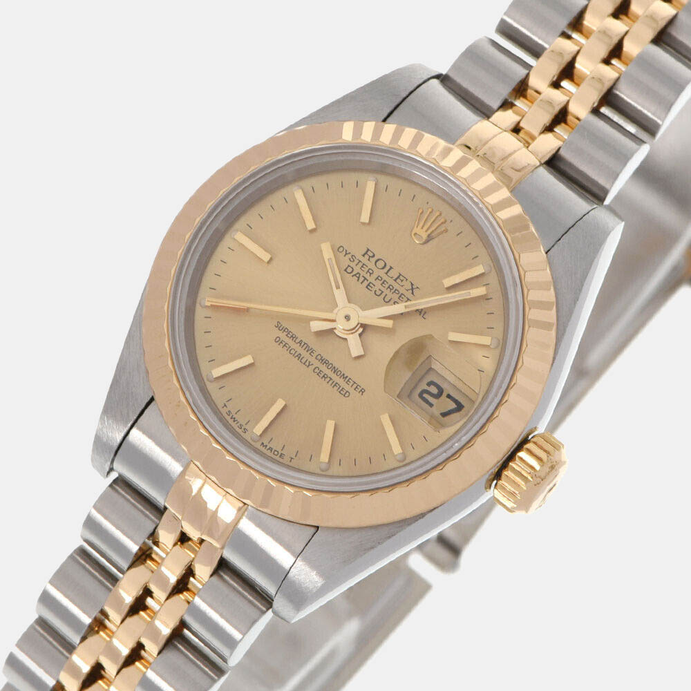 

Rolex Champagne 18k Yellow Gold And Stainless Steel Datejust 69173 Automatic Women's Wristwatch 26 mm