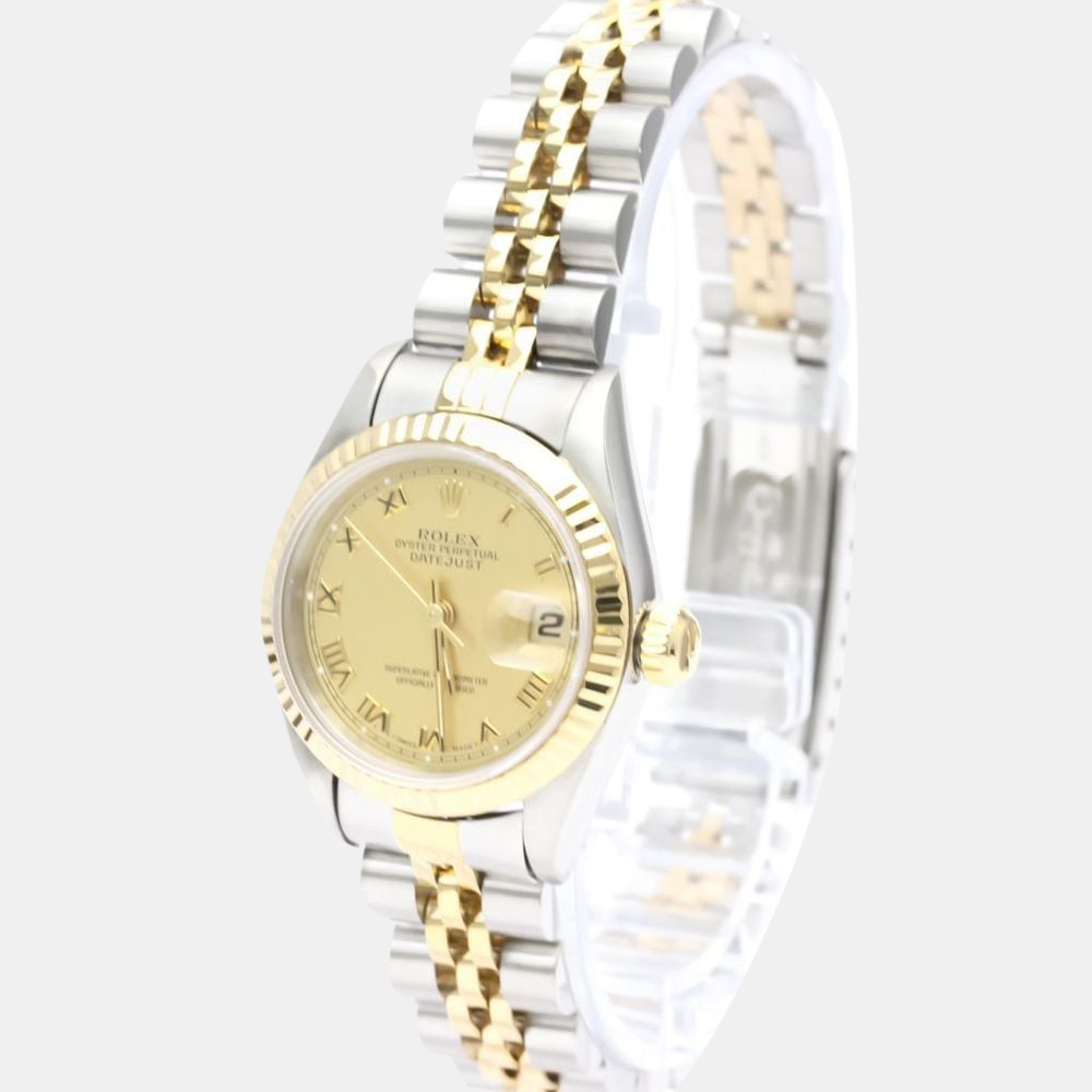 Pre Owned Rolex Champagne 18k Yellow Gold And Stainless Steel Datejust 69173 Automatic Women's Wristwatch 26 mm