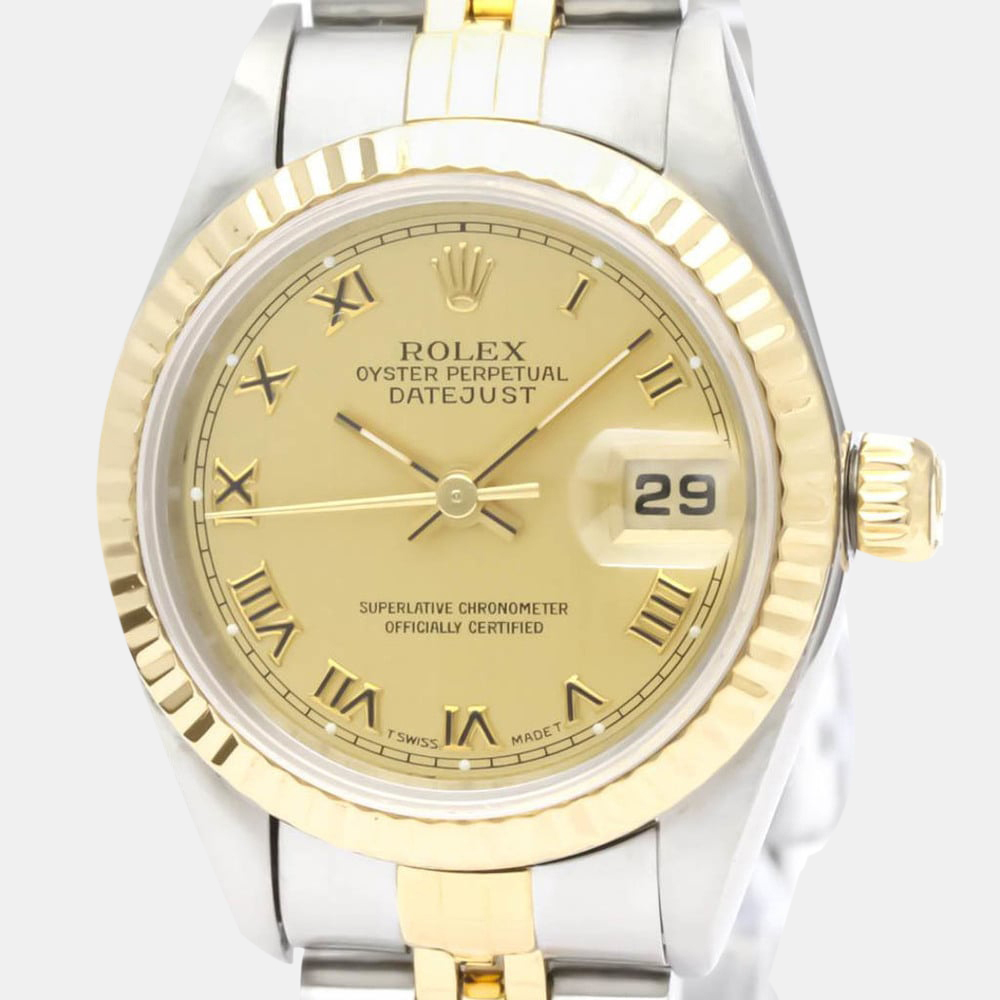 

Rolex Champagne 18k Yellow Gold And Stainless Steel Datejust 69173 Automatic Women's Wristwatch 26 mm