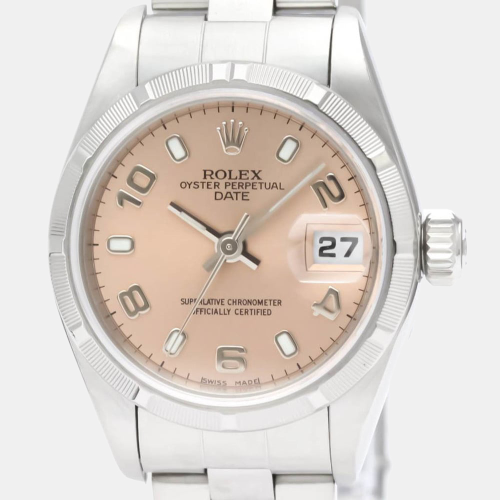 

Rolex Orange Stainless Steel Oyster Perpetual Date 79190 Automatic Women's Wristwatch 25 mm