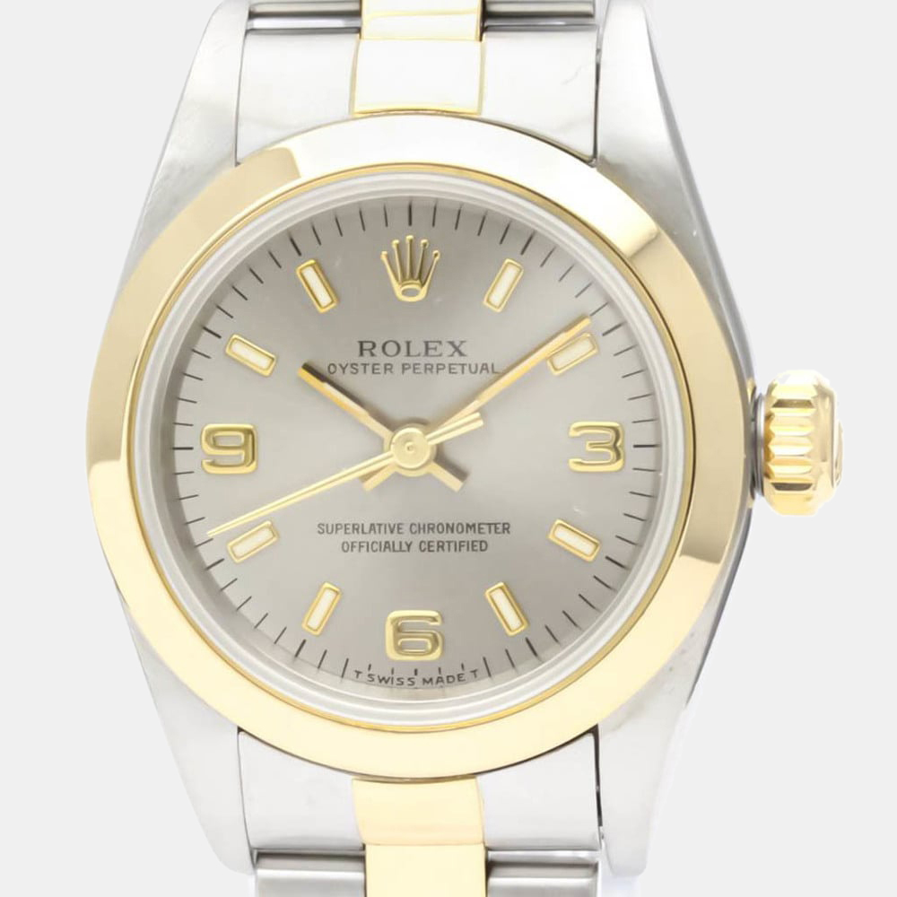 

Rolex Grey 18k Yellow Gold And Stainless Steel Oyster Perpetual 67183 Automatic Women's Wristwatch 24 mm