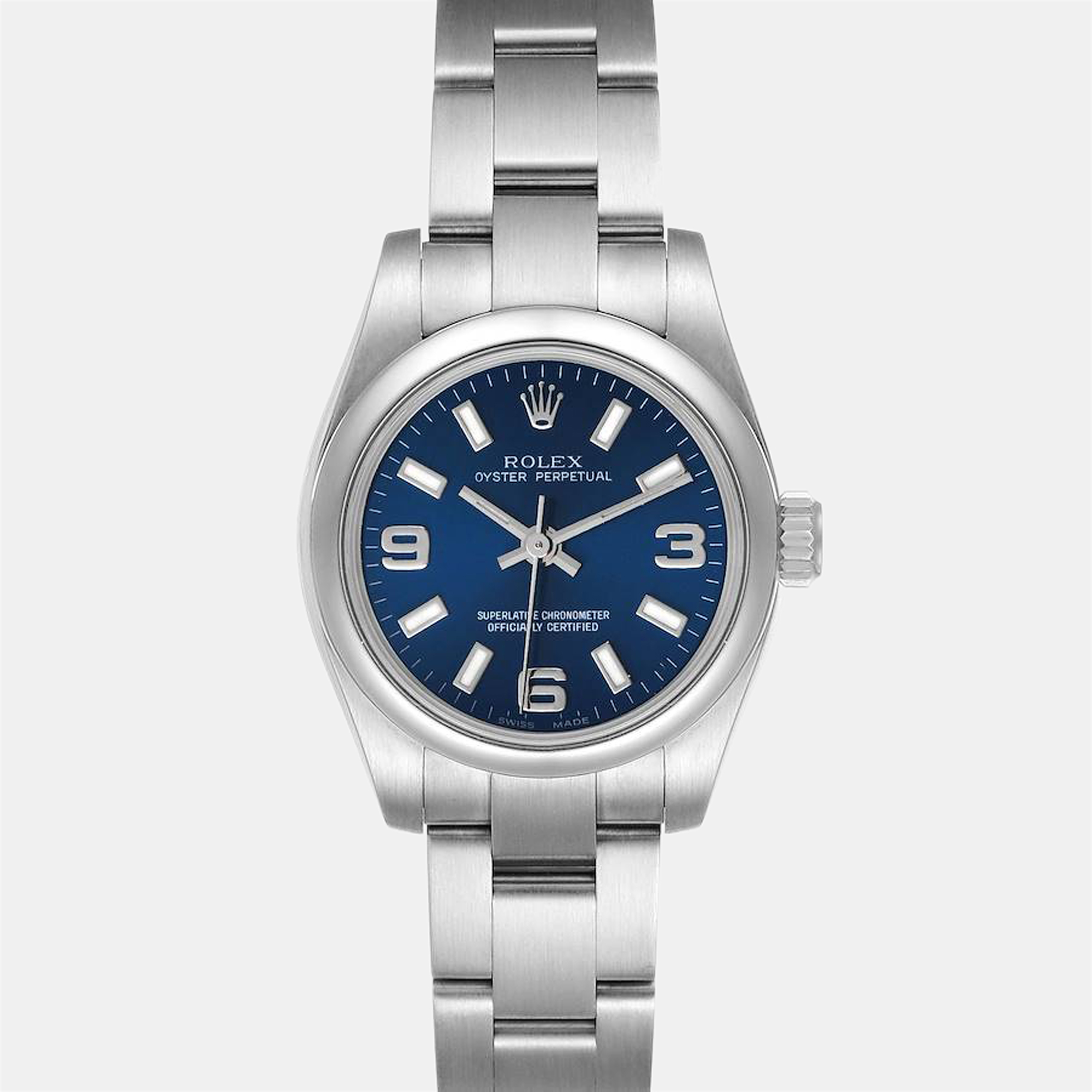 

Rolex Blue Stainless Steel Oyster Perpetual 176200 Women's Wristwatch 26 mm