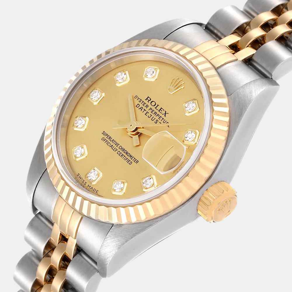 

Rolex Champagne Diamond 18k Yellow Gold And Stainless Steel Datejust 79173 Automatic Women's Wristwatch 26 mm