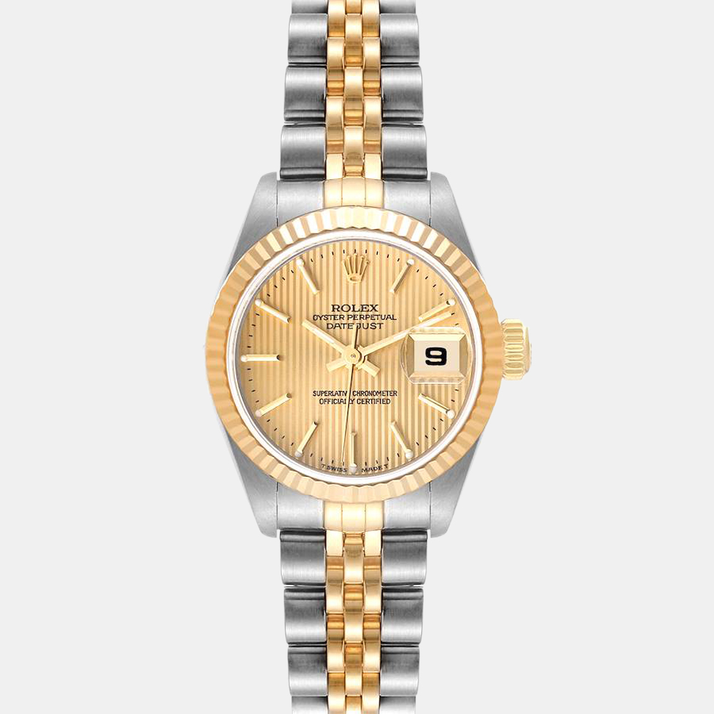 Pre-owned Rolex Champagne 18k Yellow Gold And Stainless Steel Datejust 79173 Automatic Women's Wristwatch 26 Mm