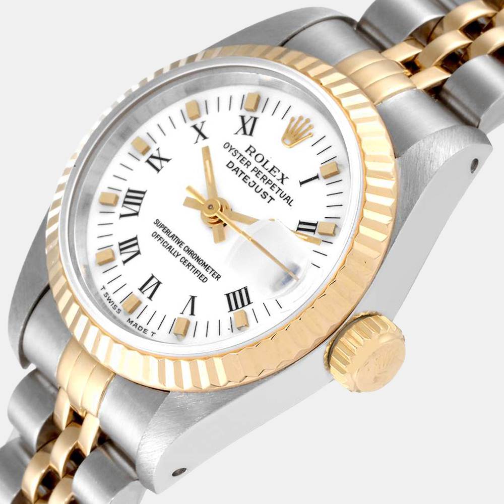 

Rolex White 18k Yellow Gold And Stainless Steel Datejust 69173 Automatic Women's Wristwatch 26 mm