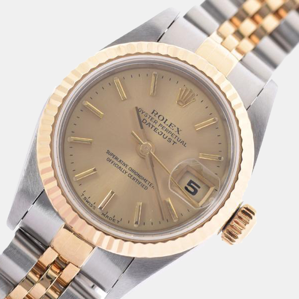 

Rolex Champagne 18k Yellow Gold And Stainless Steel Datejust 79173 Automatic Women's Wristwatch 26 mm