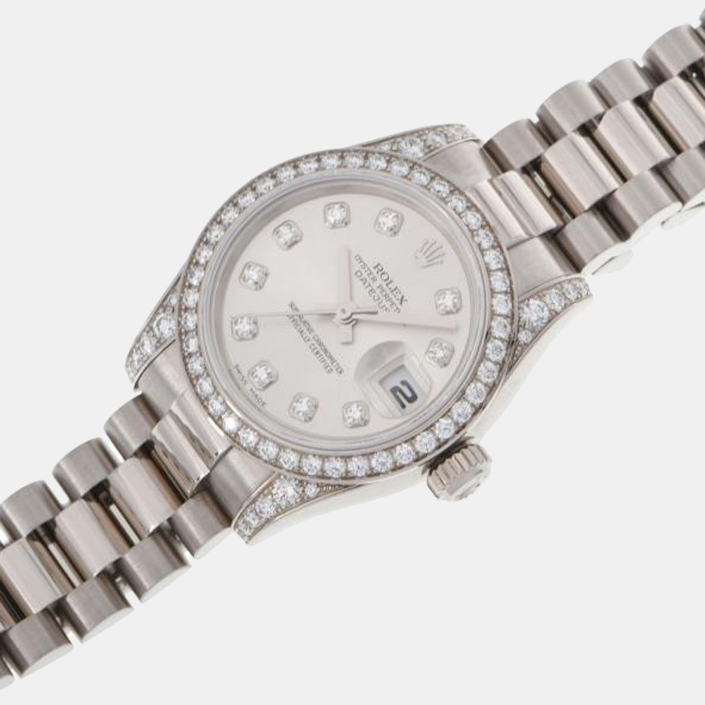 

Rolex Silver Diamond 18k White Gold Datejust 179159 Automatic Women's Wristwatch 26 mm