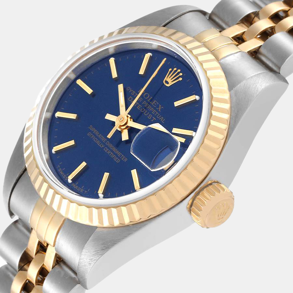 

Rolex Blue 18k Yellow Gold And Stainless Steel Datejust 69173 Automatic Women's Wristwatch 26 mm