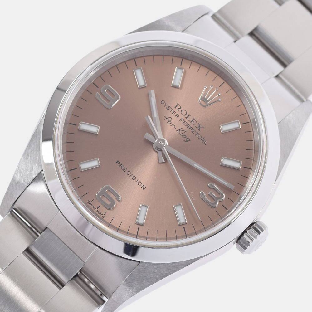 

Rolex Pink Stainless Steel Air-King 14000 Automatic Men's Wristwatch 34 mm