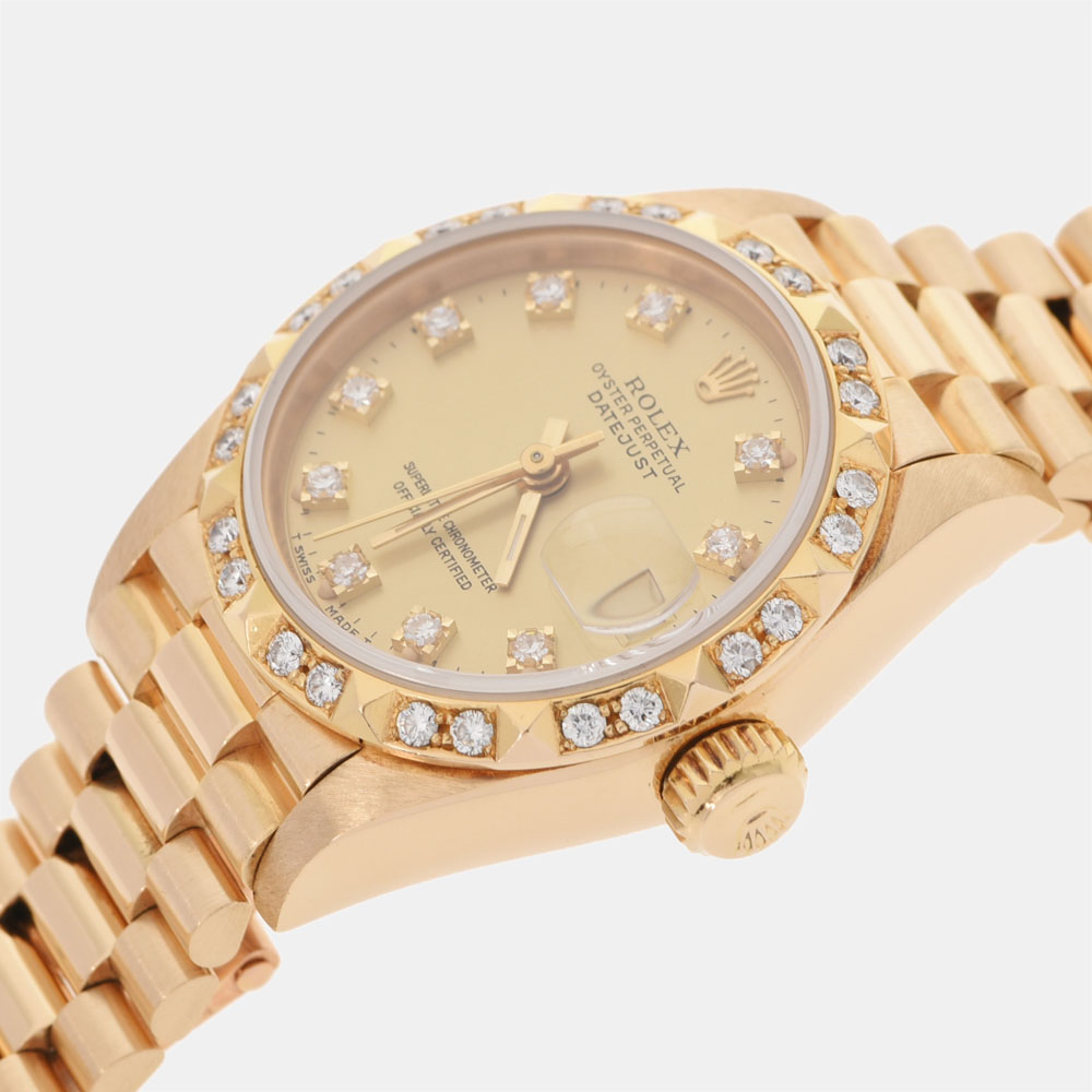 

Rolex Champagne Diamond 18k Yellow Gold Datejust 69258 Automatic Women's Wristwatch 26 mm