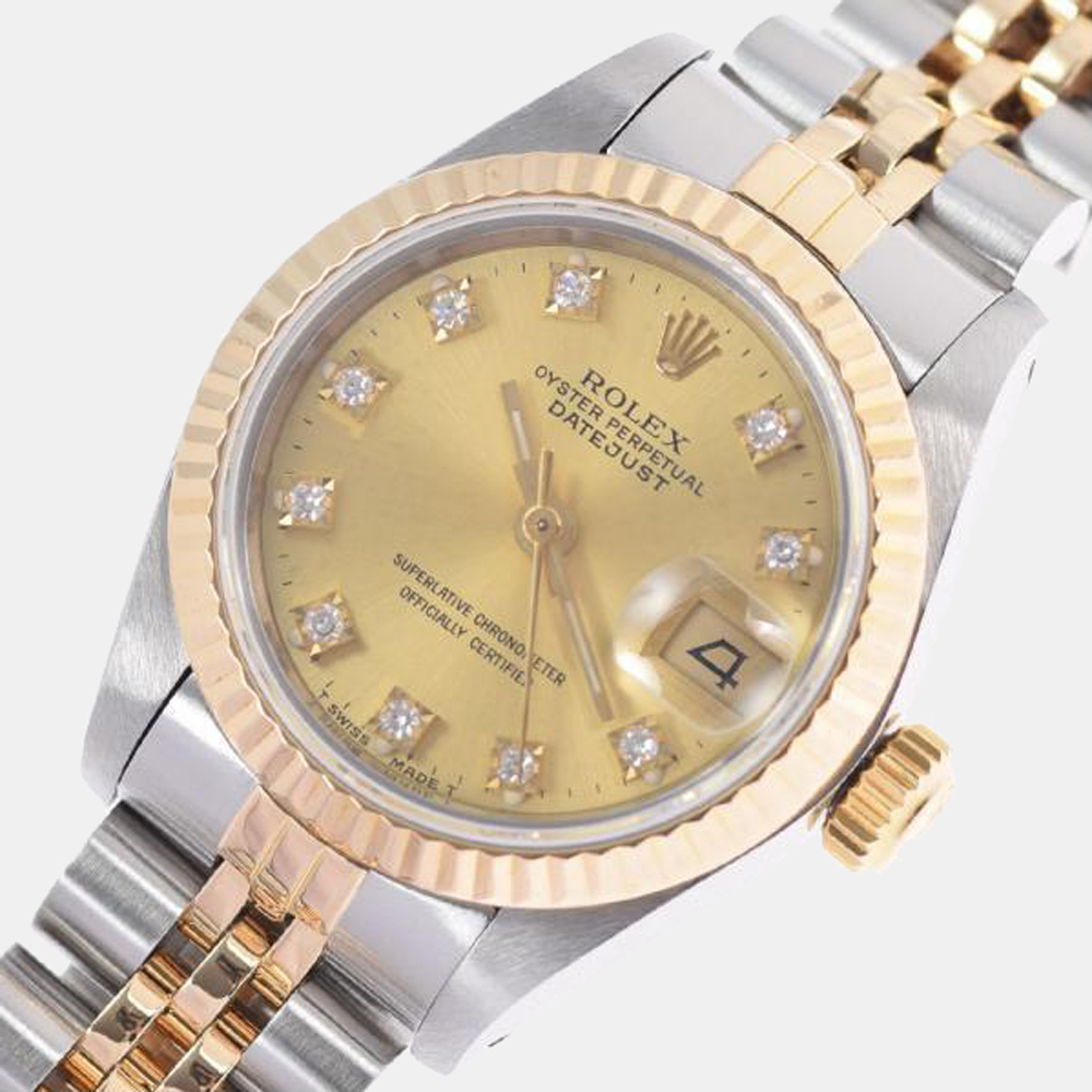 

Rolex Champagne Diamond 18k Yellow Gold And Stainless Steel Datejust 69173 Automatic Women's Wristwatch 26 mm