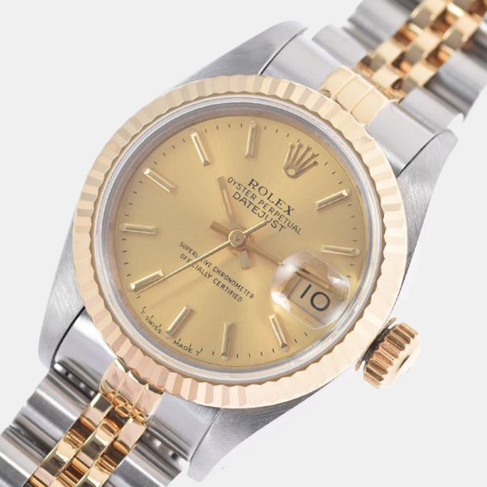 

Rolex Champagne 18k Yellow Gold And Stainless Steel Datejust 69173 Automatic Women's Wristwatch 26 mm