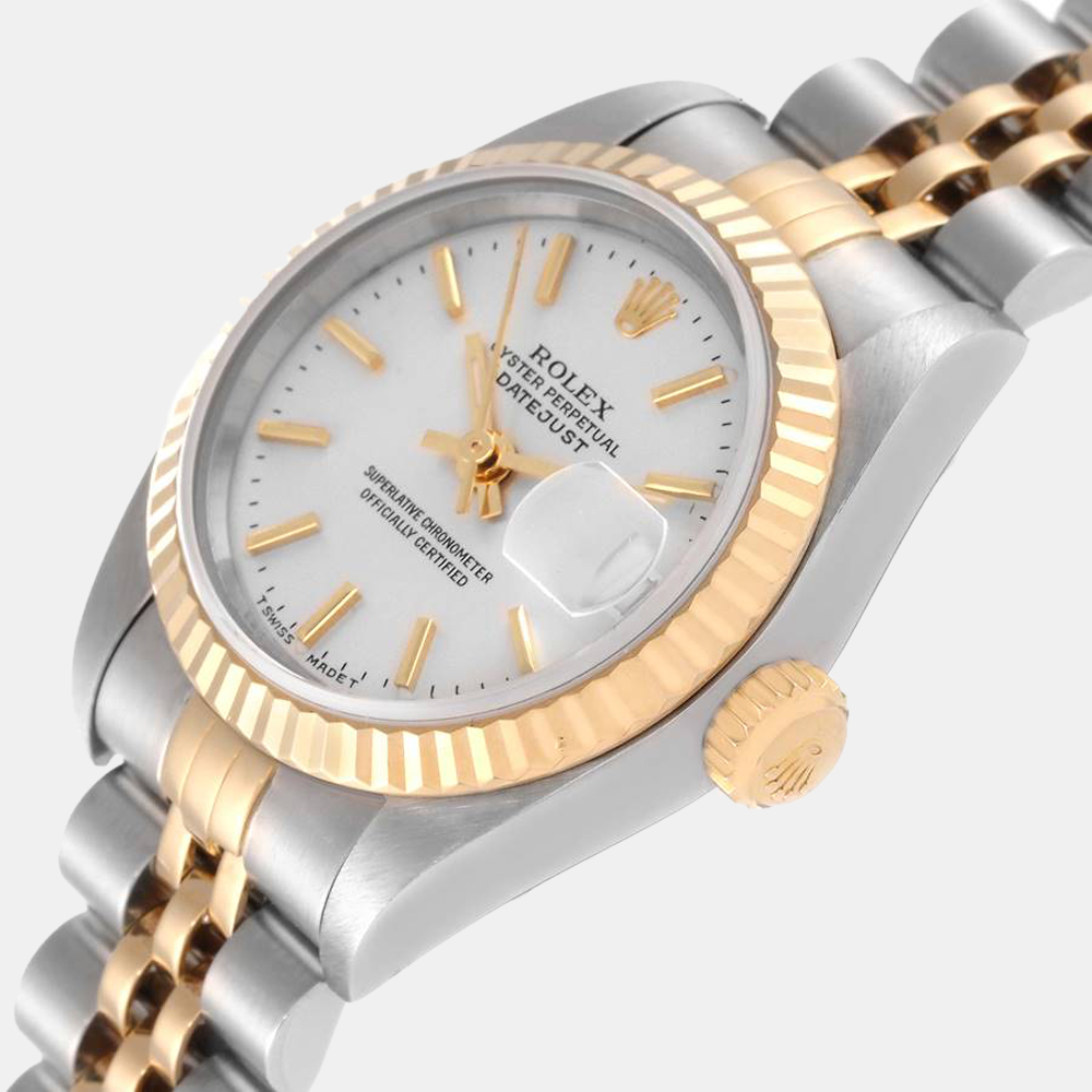 

Rolex Silver 18k Yellow Gold And Stainless Steel Datejust 79173 Automatic Women's Wristwatch 26 mm