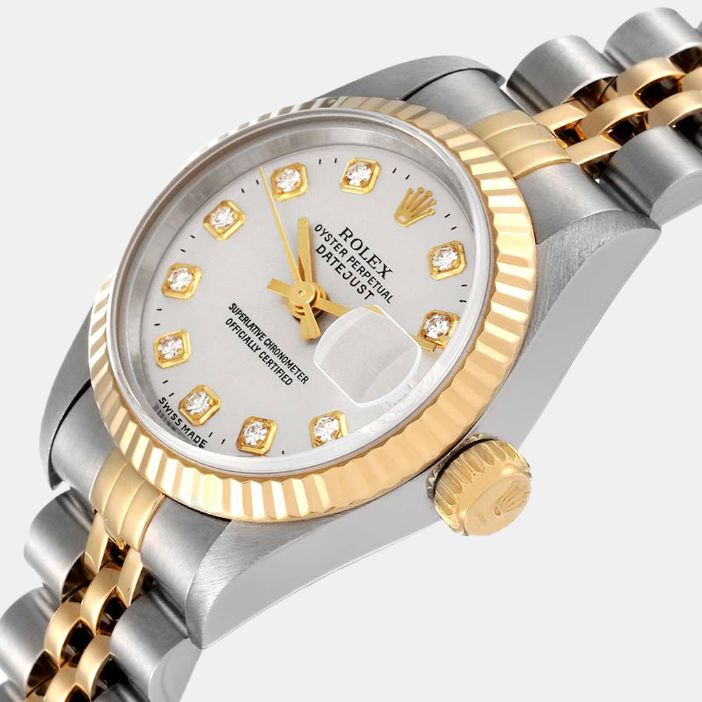 

Rolex Silver Diamond 18k Yellow Gold And Stainless Steel Datejust 69173 Automatic Women's Wristwatch 26 mm