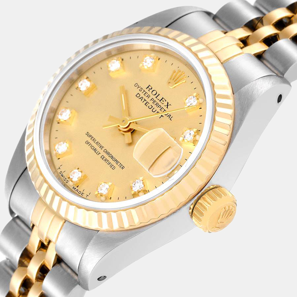 

Rolex Champagne Diamond 18k Yellow Gold And Stainless Steel Datejust 69173 Automatic Women's Wristwatch 26 mm