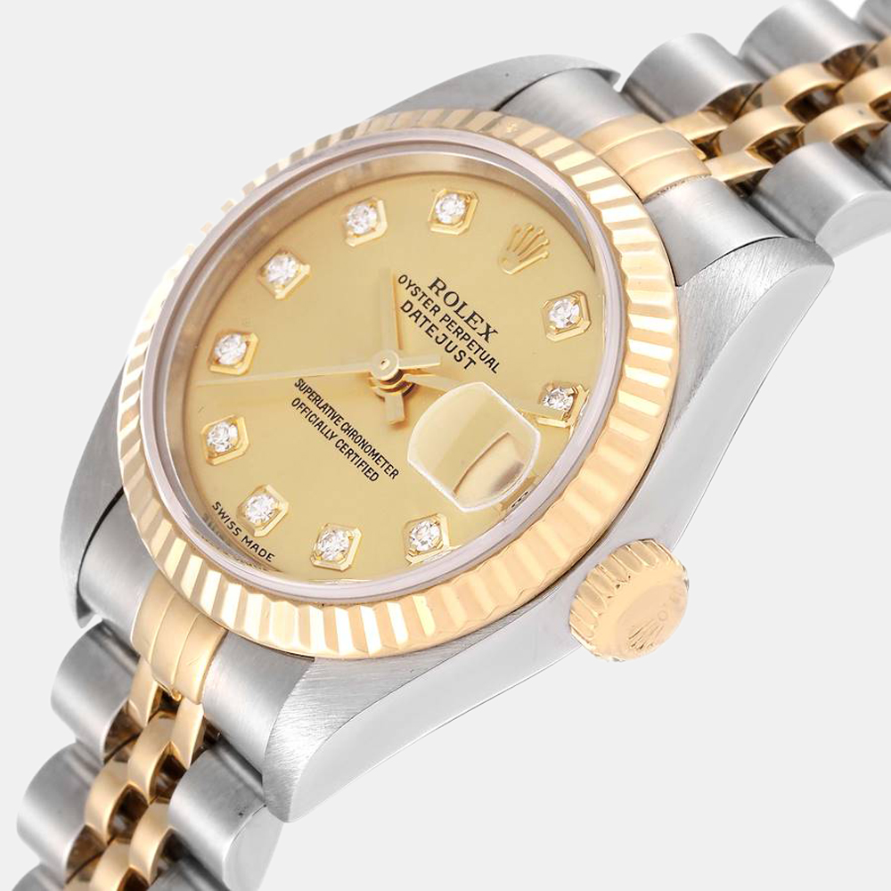 

Rolex Champagne Diamond 18k Yellow Gold And Stainless Steel Datejust 79173 Automatic Women's Wristwatch 26 mm