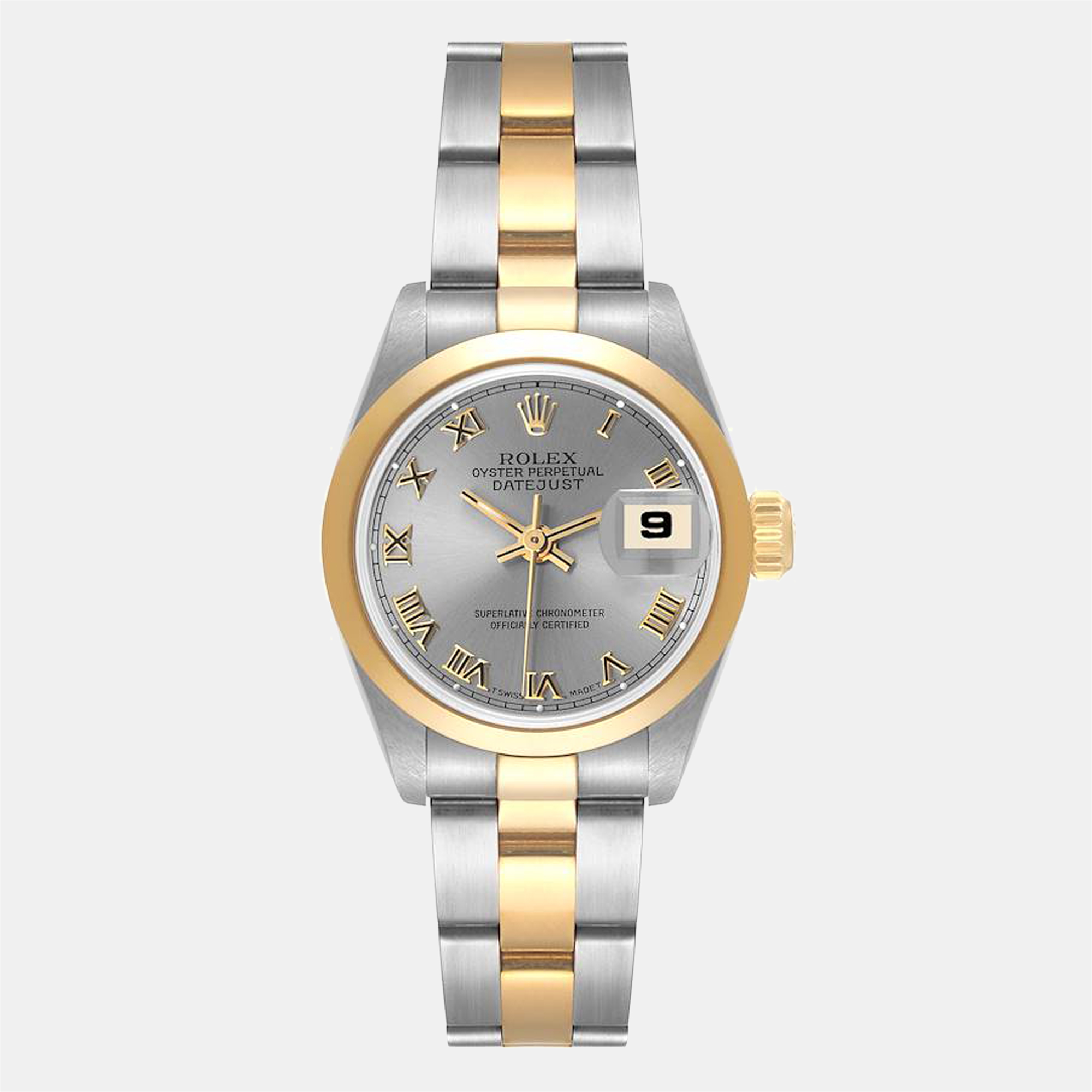 Pre-owned Rolex Grey 18k Rose Gold And Stainless Steel Datejust 69163 Women's Wristwatch 26 Mm