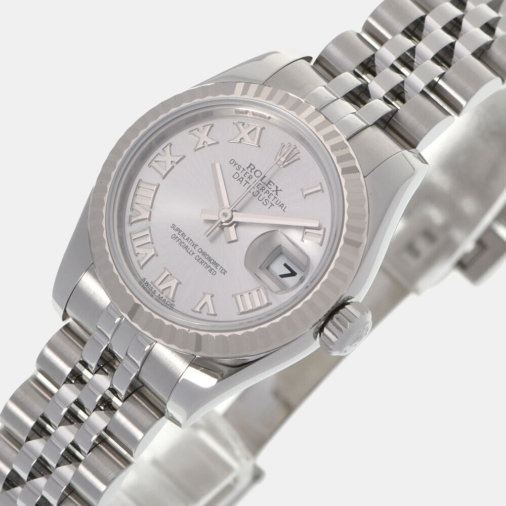 

Rolex Silver 18k White Gold And Stainless Steel Datejust 179174 Automatic Women's Wristwatch 26 mm