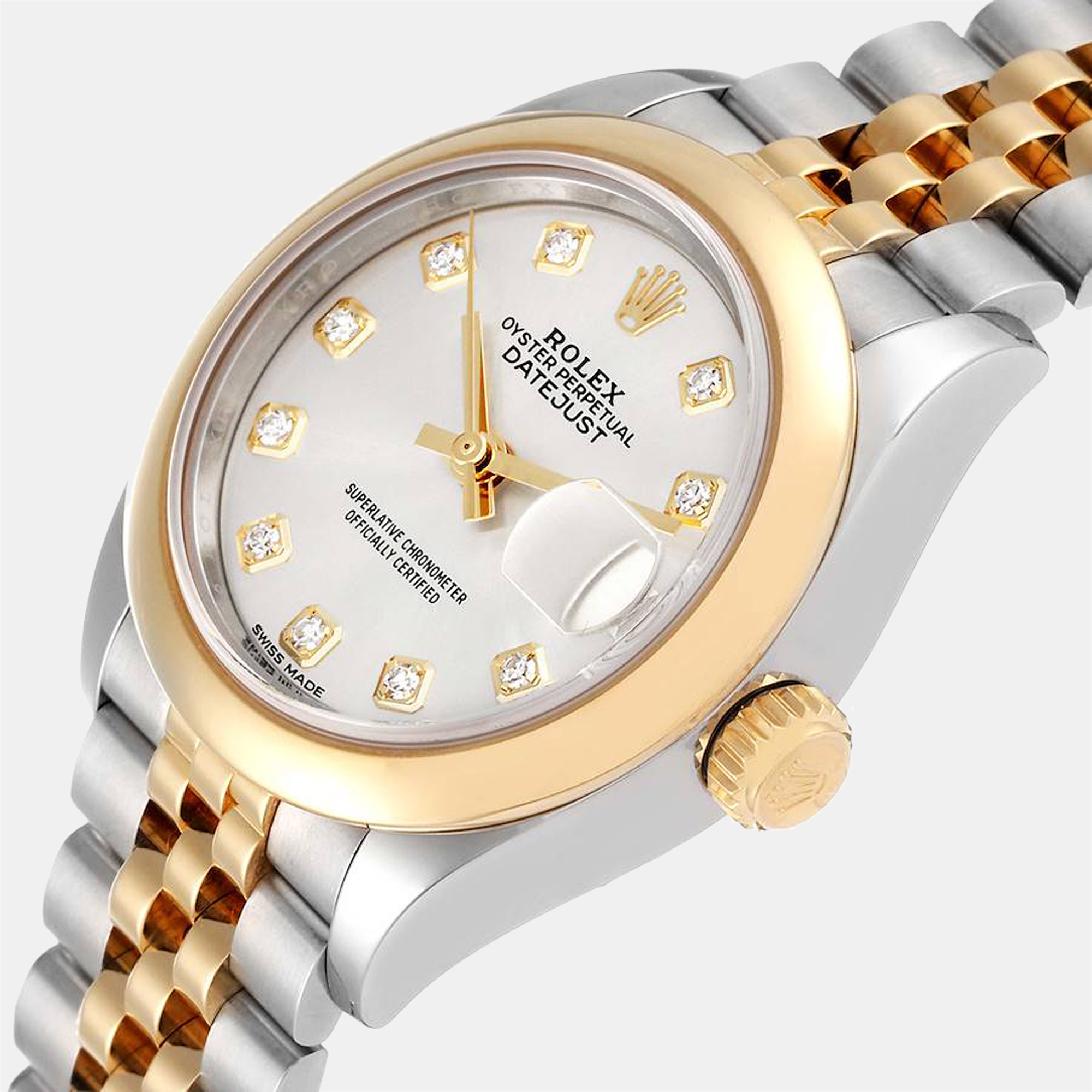 

Rolex Silver Diamonds 18k Yellow Gold And Stainless Steel Datejust 279163 Automatic Women's Wristwatch 26 mm