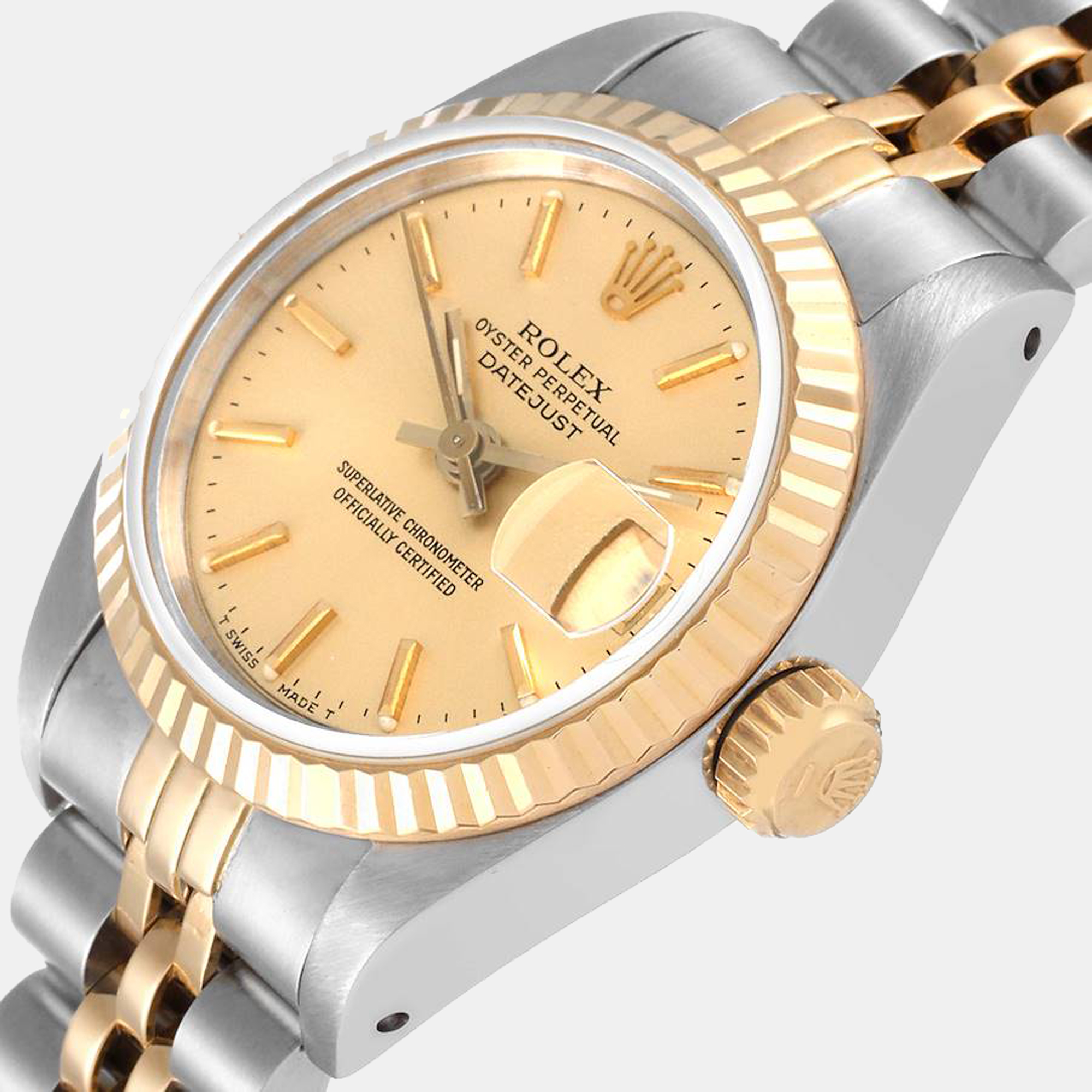 

Rolex Champagne 18k Yellow Gold And Stainless Steel Datejust 69173 Automatic Women's Wristwatch 26 mm