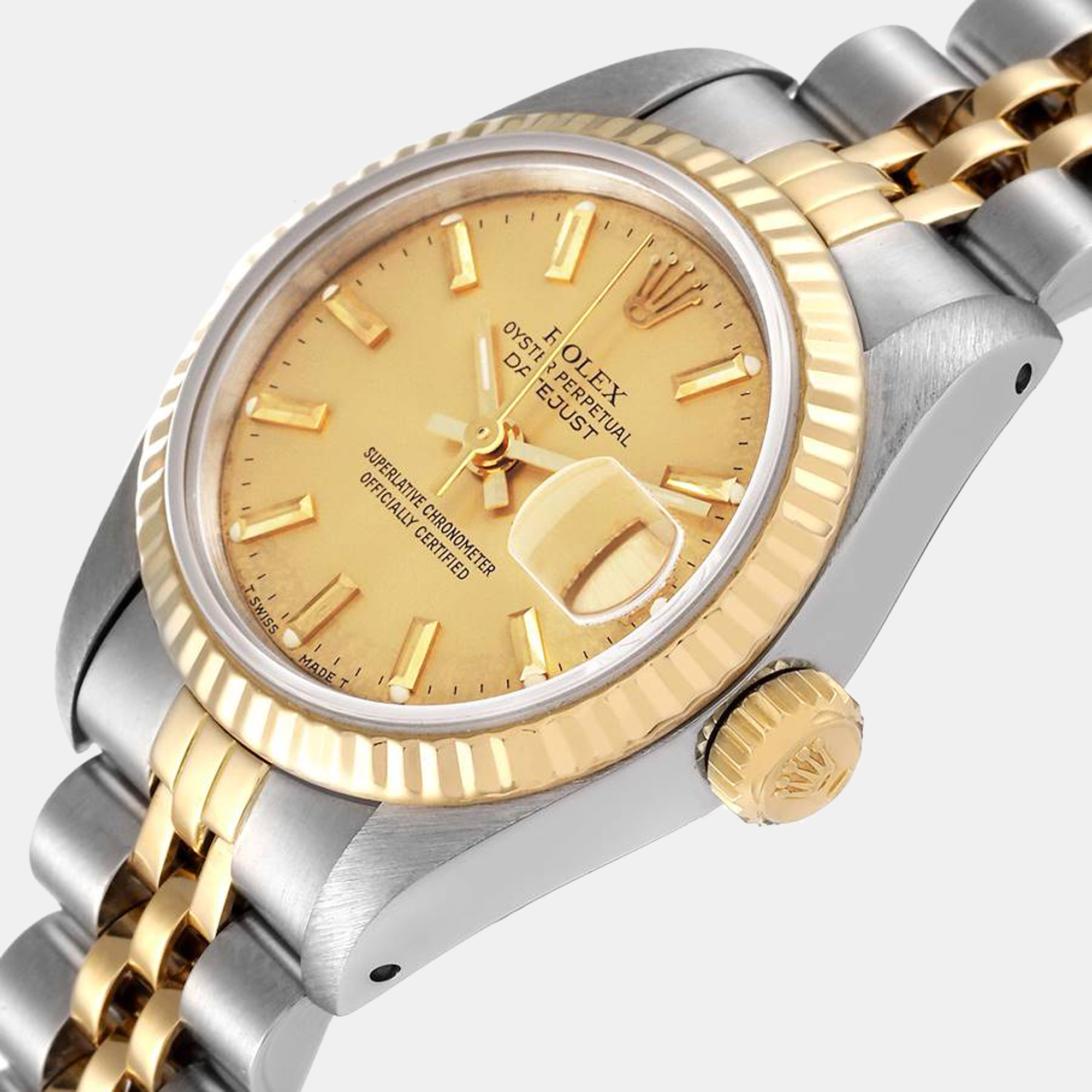 

Rolex Champagne 18k Yellow Gold And Stainless Steel Datejust 69173 Automatic Women's Wristwatch 26 mm