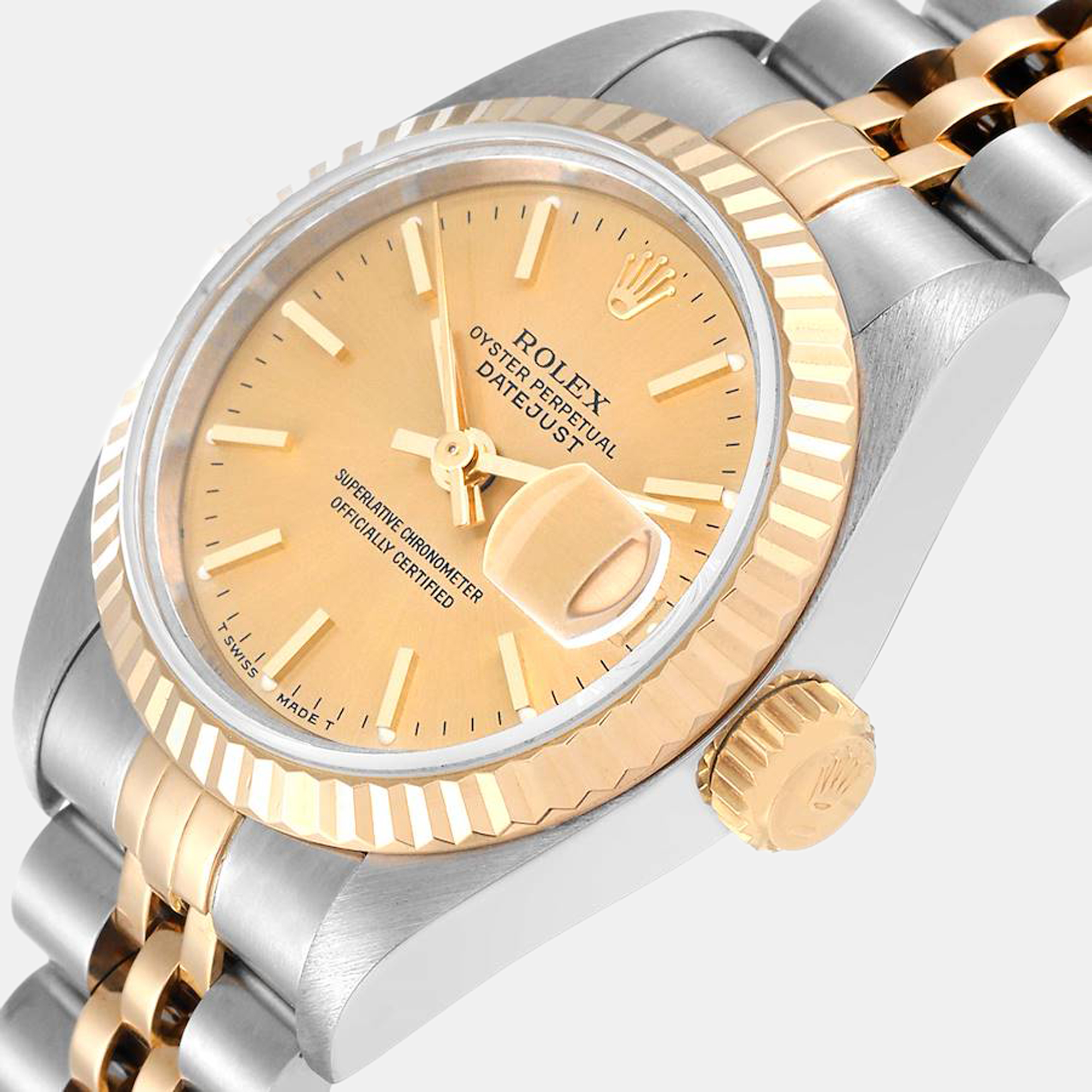 

Rolex Champagne 18k Yellow Gold And Stainless Steel Datejust 69173 Automatic Women's Wristwatch 26 mm