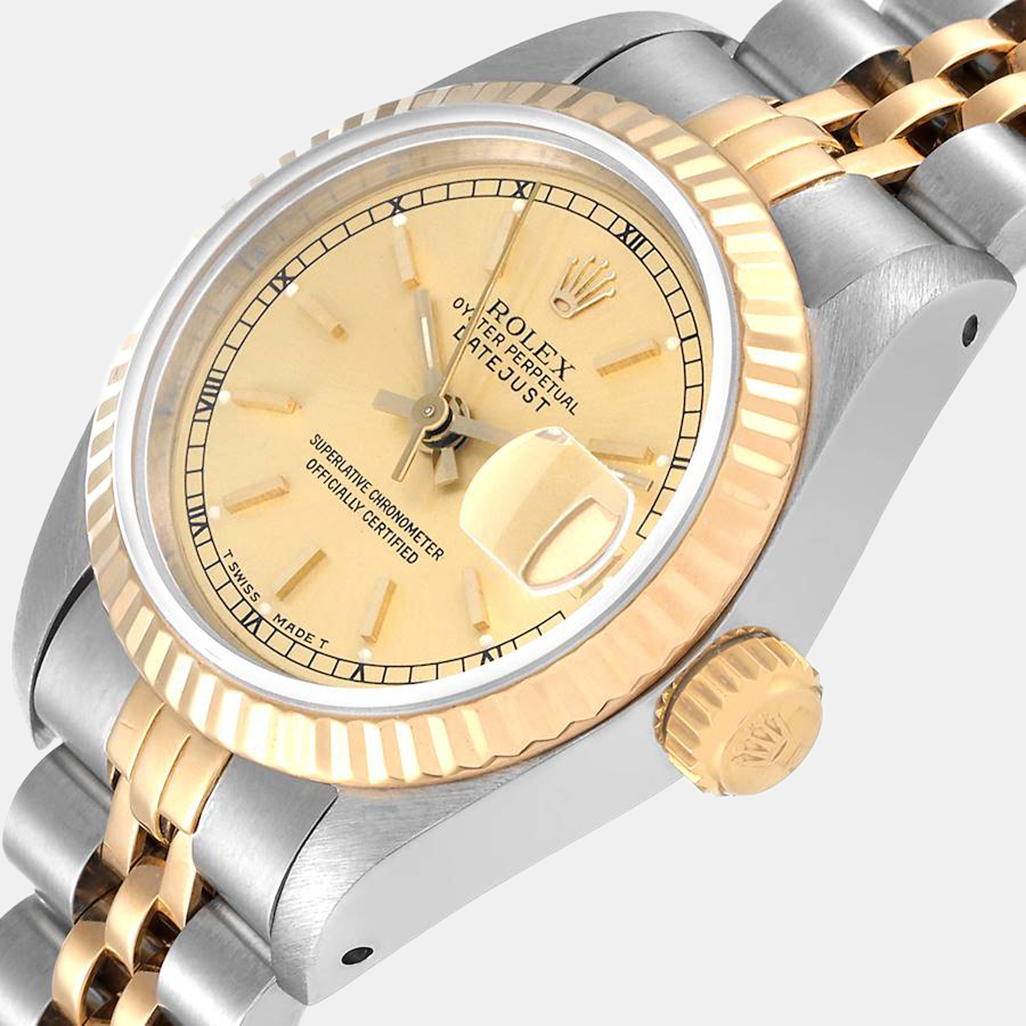 

Rolex Champagne 18k Yellow Gold And Stainless Steel Datejust 69173 Automatic Women's Wristwatch 26 mm