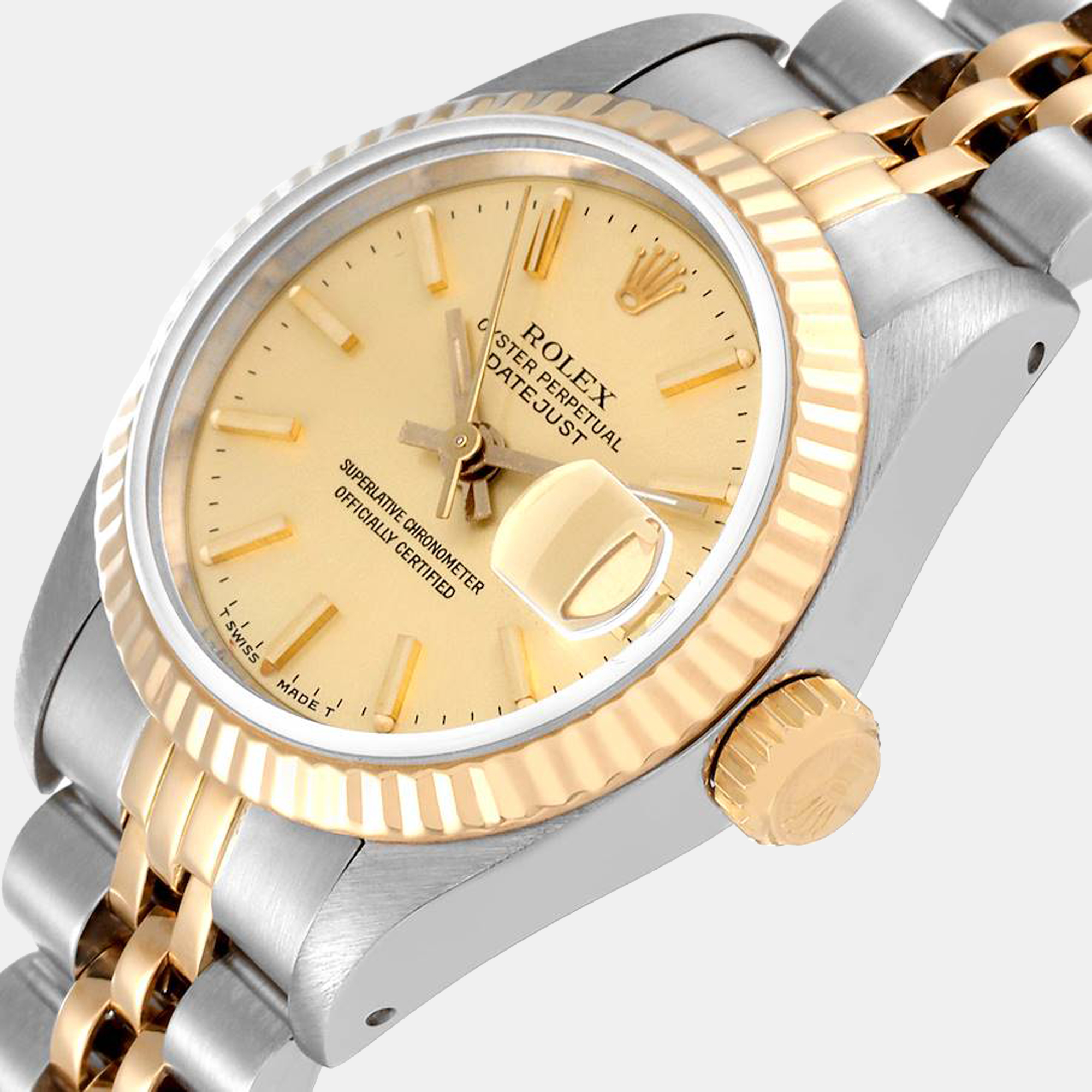 

Rolex Champagne 18k Yellow Gold And Stainless Steel Datejust 69173 Automatic Women's Wristwatch 26 mm