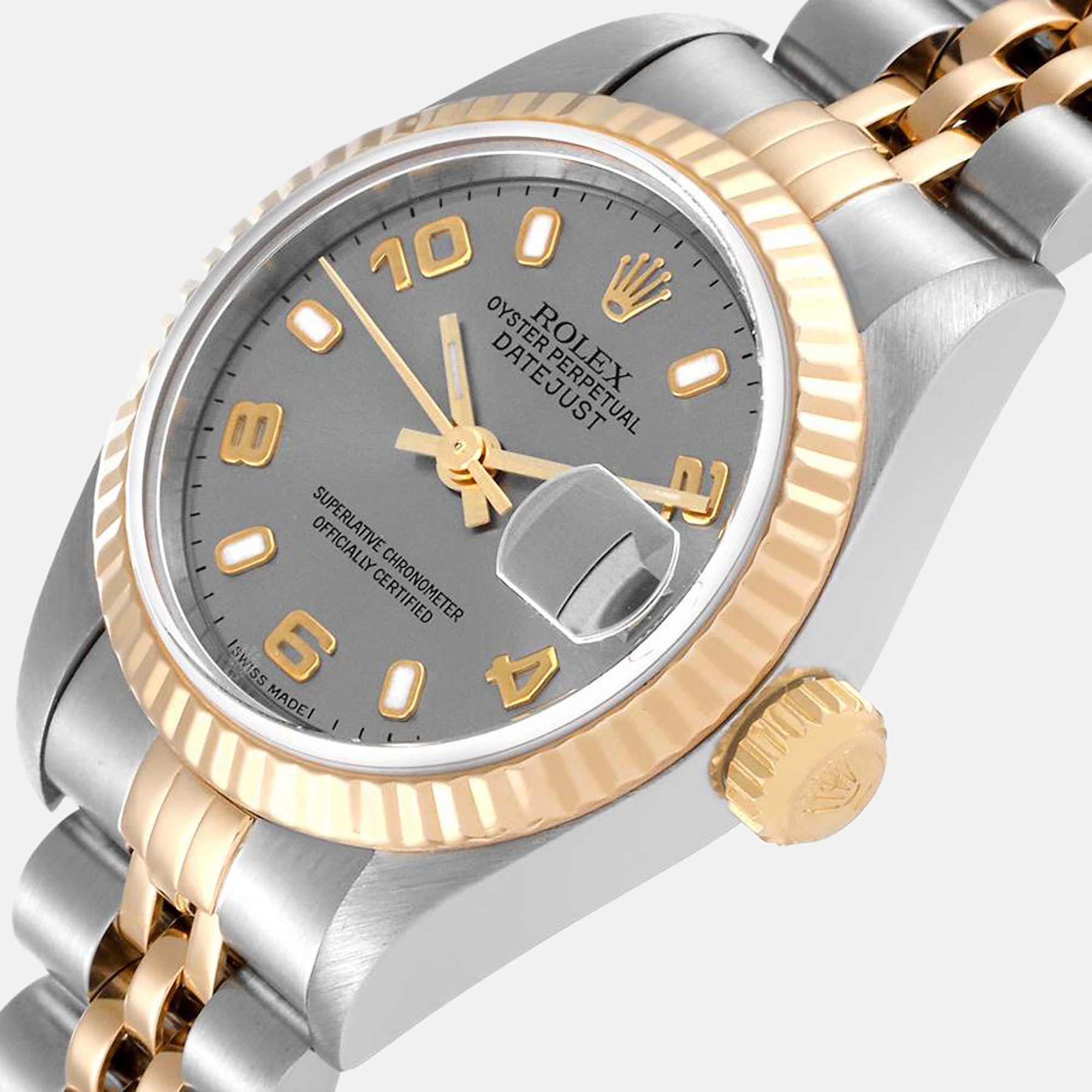 

Rolex Grey 18k Yellow Gold And Stainless Steel Datejust 79173 Automatic Women's Wristwatch 26 mm