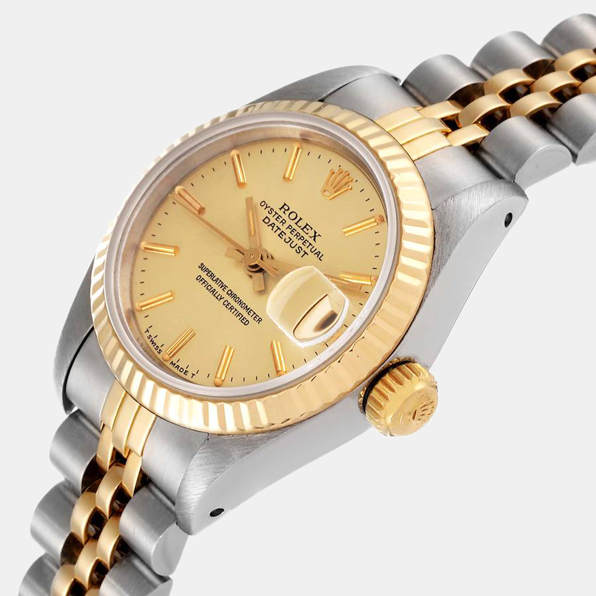 

Rolex Champagne 18k Yellow Gold And Stainless Steel Datejust 69173 Automatic Women's Wristwatch 26 mm