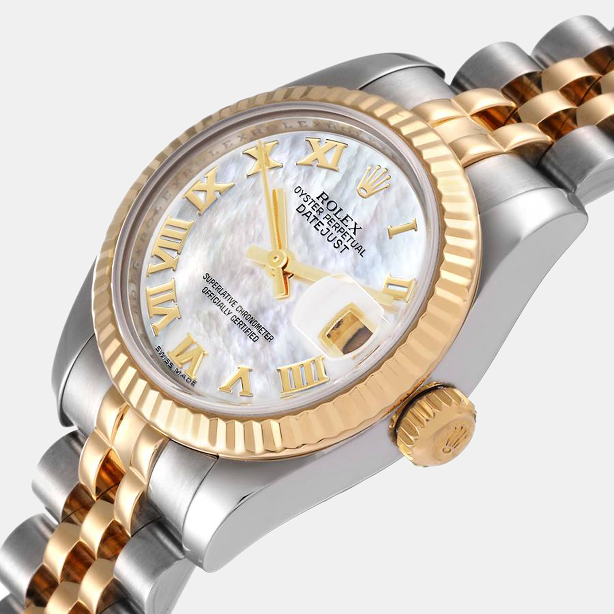 

Rolex Mother of Pearl 18k Yellow Gold And Stainless Steel Datejust 179173 Automatic Women's Wristwatch 26 mm, White