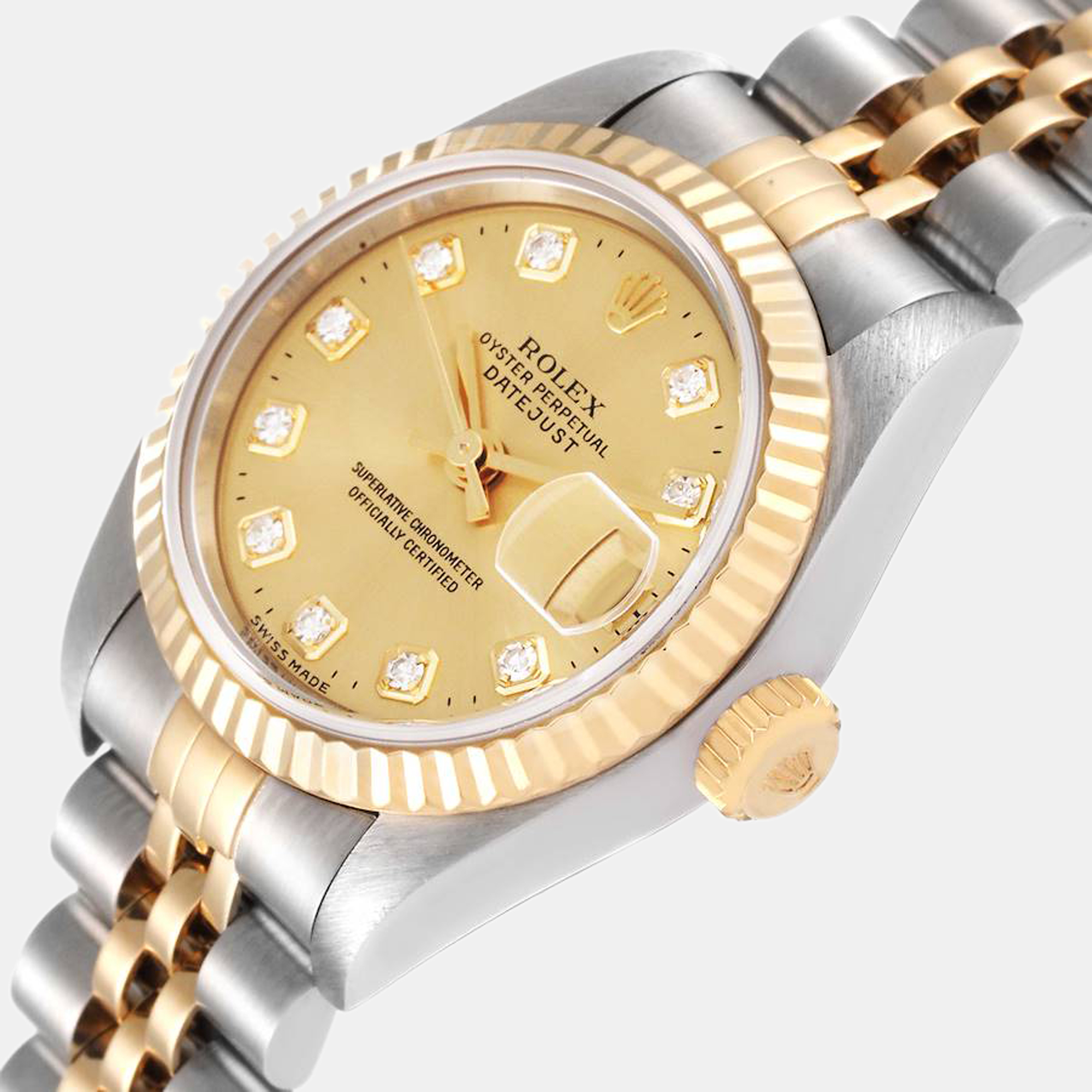 

Rolex Champagne Diamond 18k Yellow Gold And Stainless Steel Datejust 79173 Automatic Women's Wristwatch 26 mm