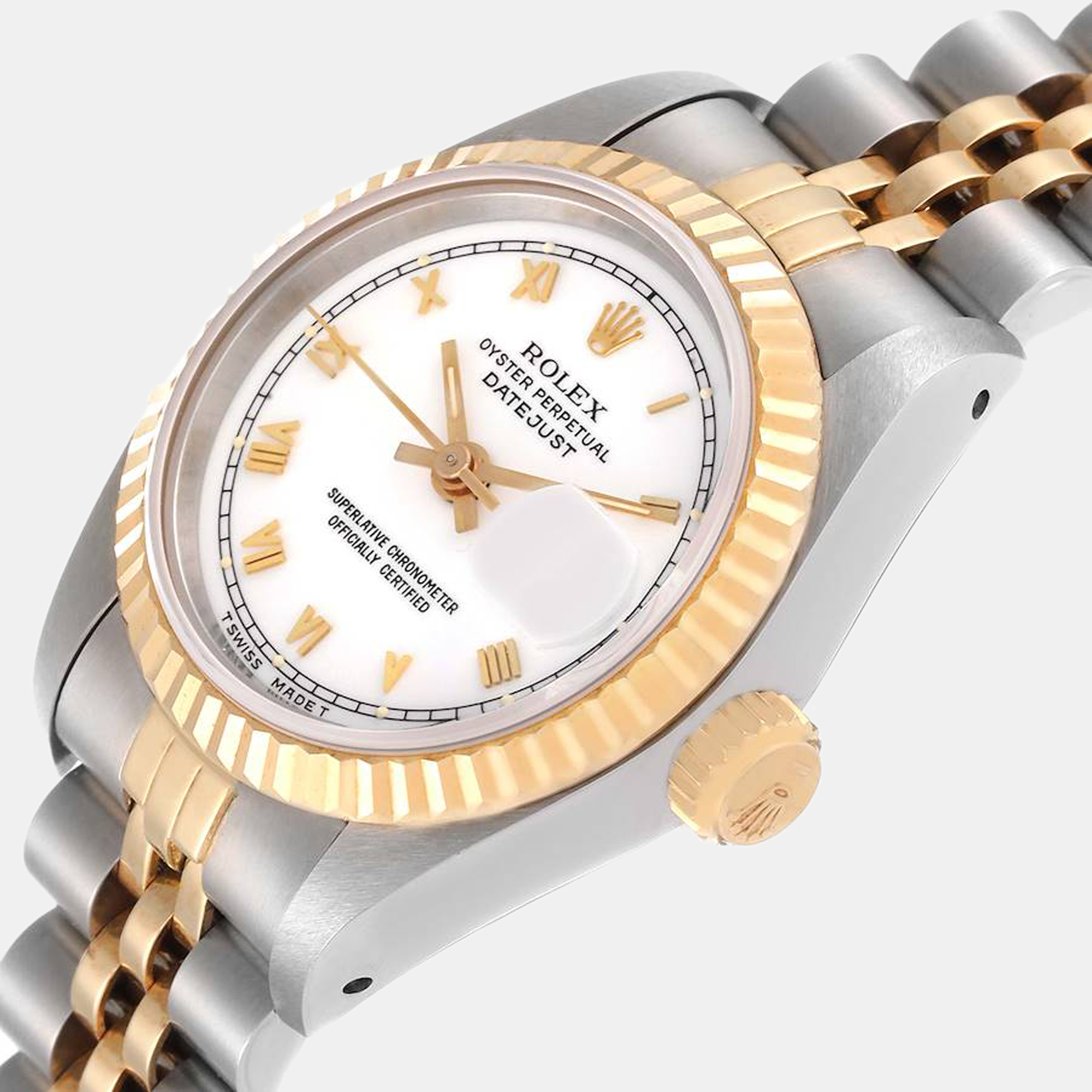 

Rolex White 18k Yellow Gold And Stainless Steel Datejust 69173 Automatic Women's Wristwatch 26 mm