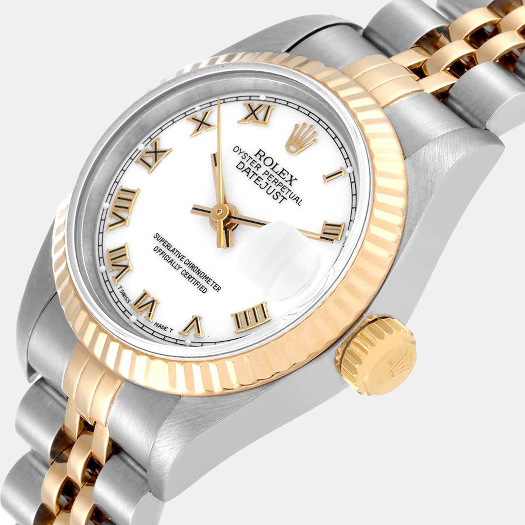 

Rolex White 18k Yellow Gold And Stainless Steel Datejust 69173 Automatic Women's Wristwatch 26 mm