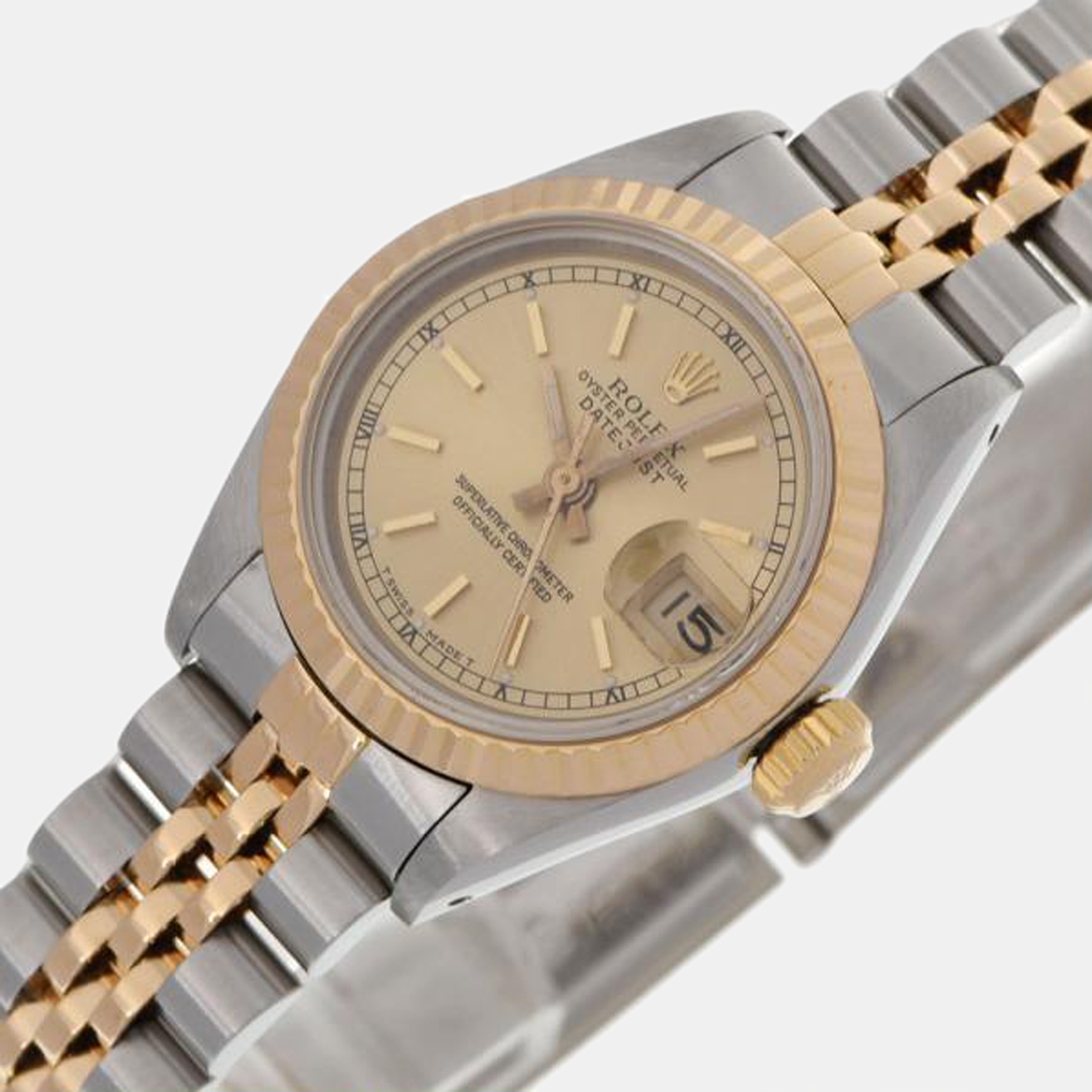 

Rolex Champagne 18k Yellow Gold And Stainless Steel Datejust 69173 Automatic Women's Wristwatch 26 mm