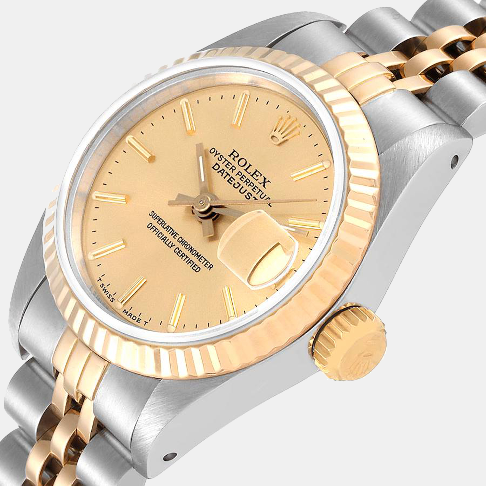 

Rolex Champagne 18k Yellow Gold And Stainless Steel Datejust 69173 Automatic Women's Wristwatch 26 mm