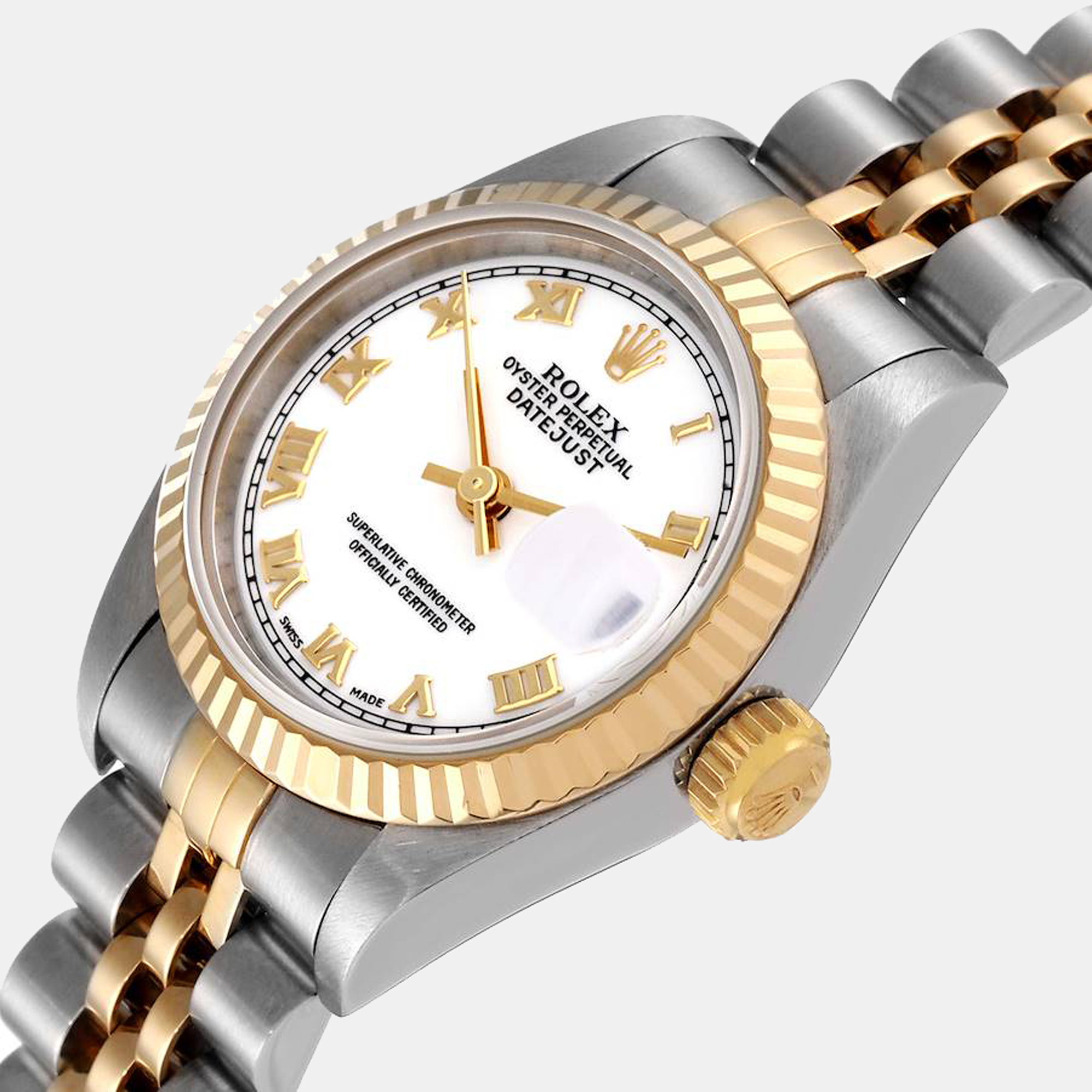 

Rolex White 18k Yellow Gold And Stainless Steel Datejust 69173 Automatic Women's Wristwatch 26 mm