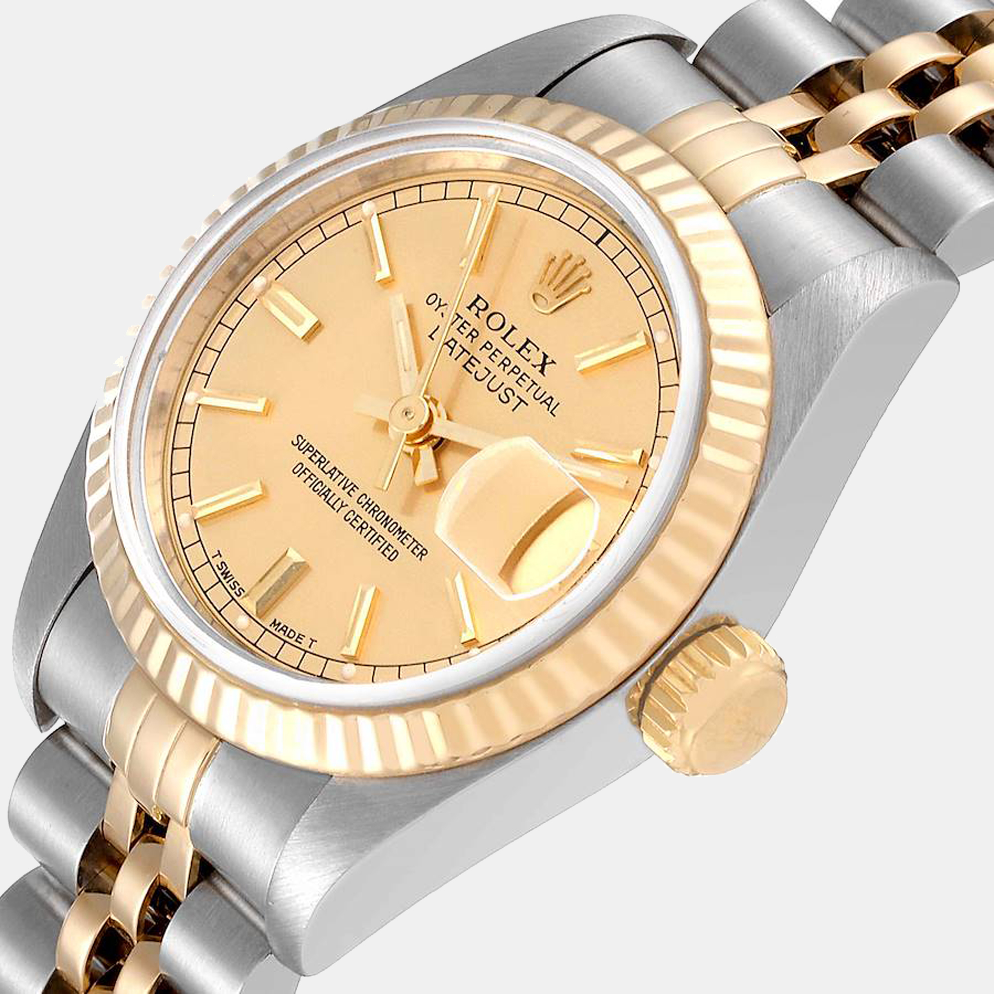 

Rolex Champagne 18k Yellow Gold And Stainless Steel Datejust 69173 Automatic Women's Wristwatch 26 mm