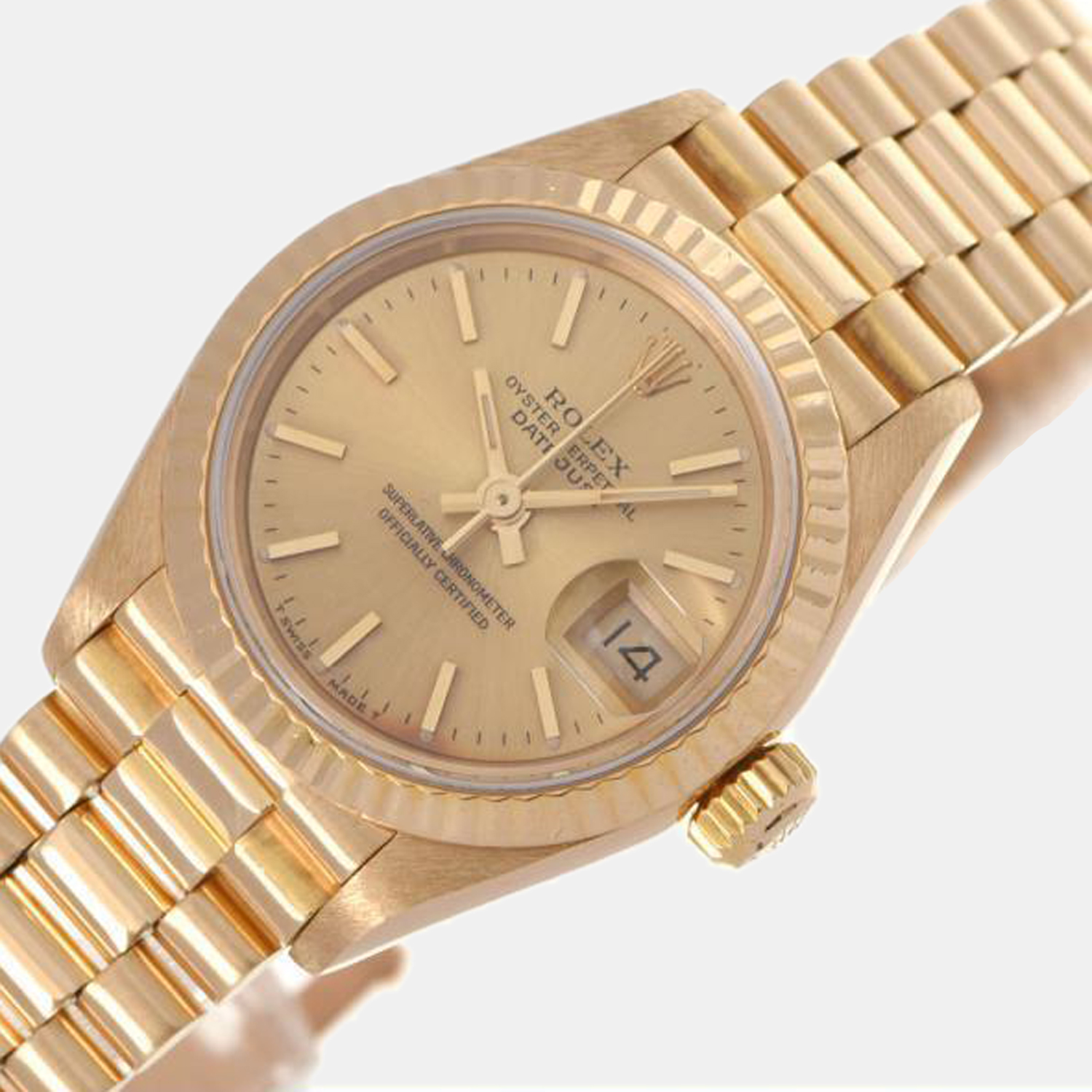 

Rolex Champagne 18k Yellow Gold Datejust 69178 Automatic Women's Wristwatch 26 mm