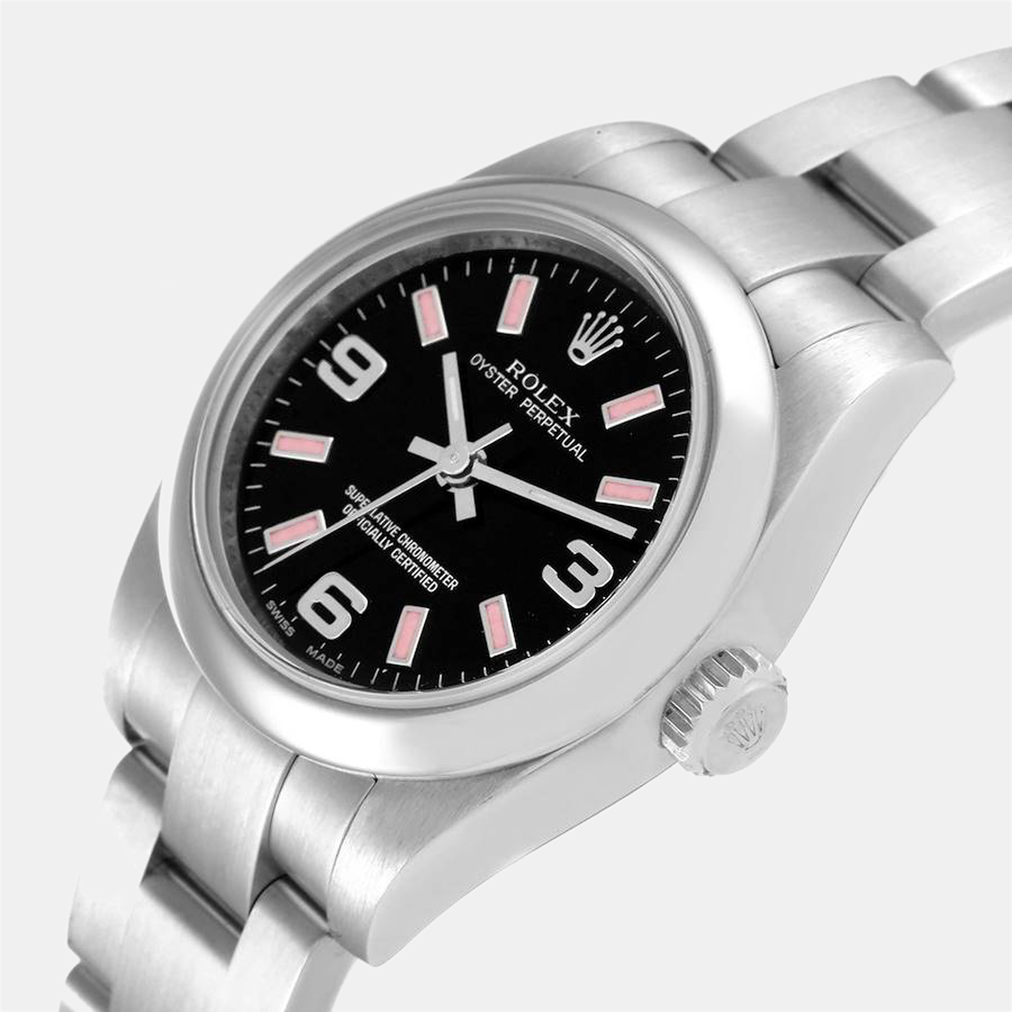 

Rolex Black Stainless Steel Oyster Perpetual 176200 Women's Wristwatch 26 mm
