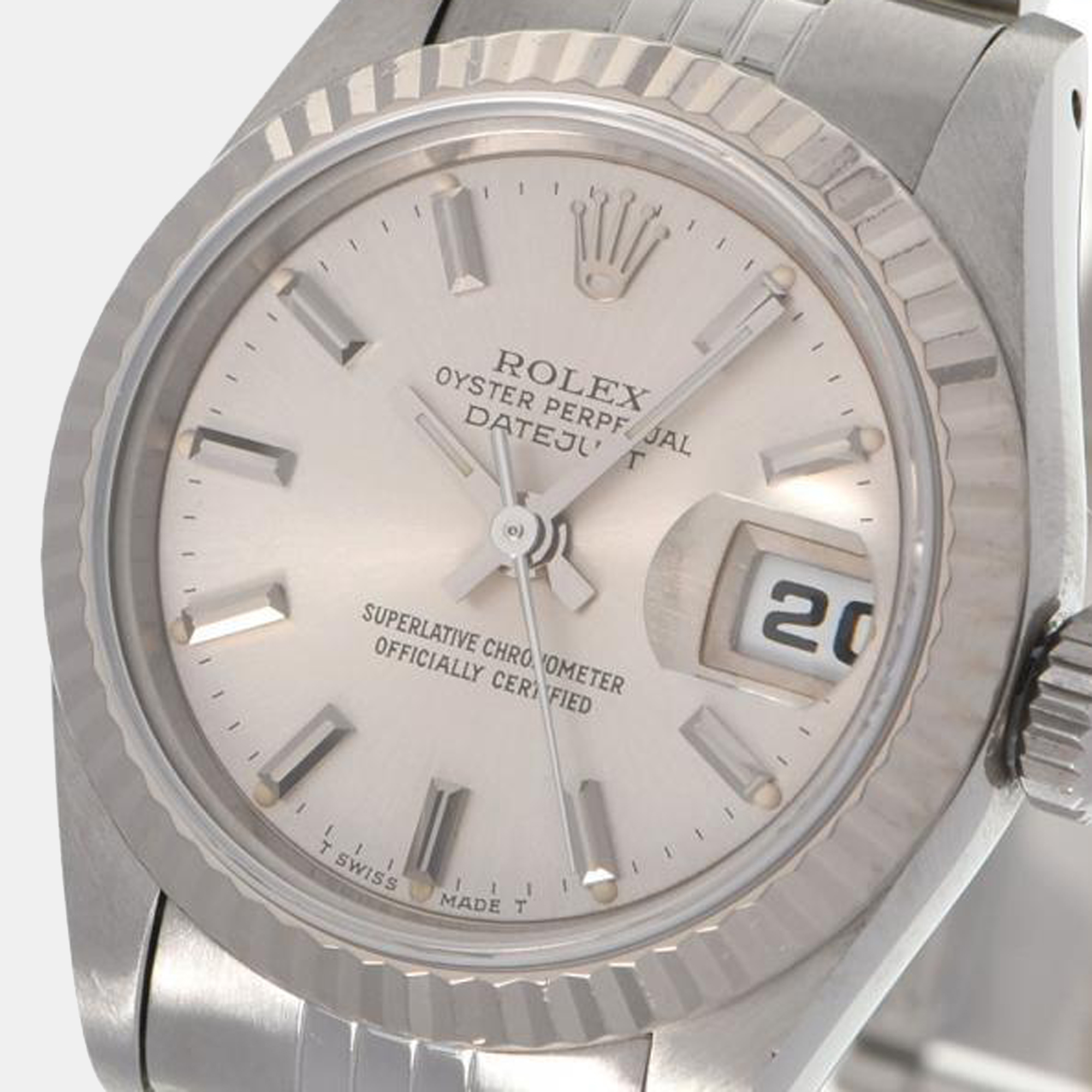 

Rolex Silver 18k White Gold And Stainless Steel Datejust 69174 Automatic Women's Wristwatch 26 mm