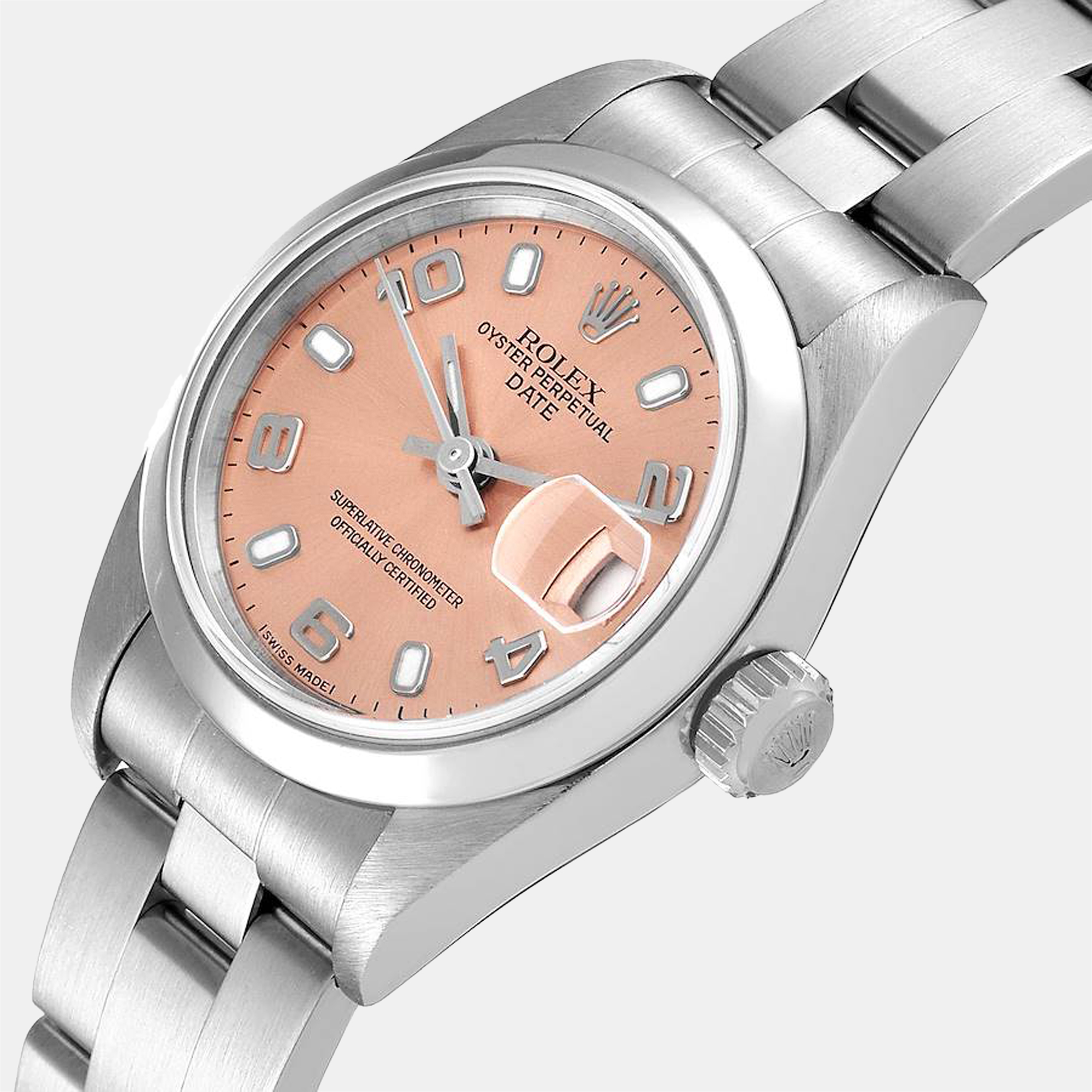 

Rolex Salmon Stainless Steel Oyster Perpetual Date 79160 Women's Wristwatch 26 mm, Pink