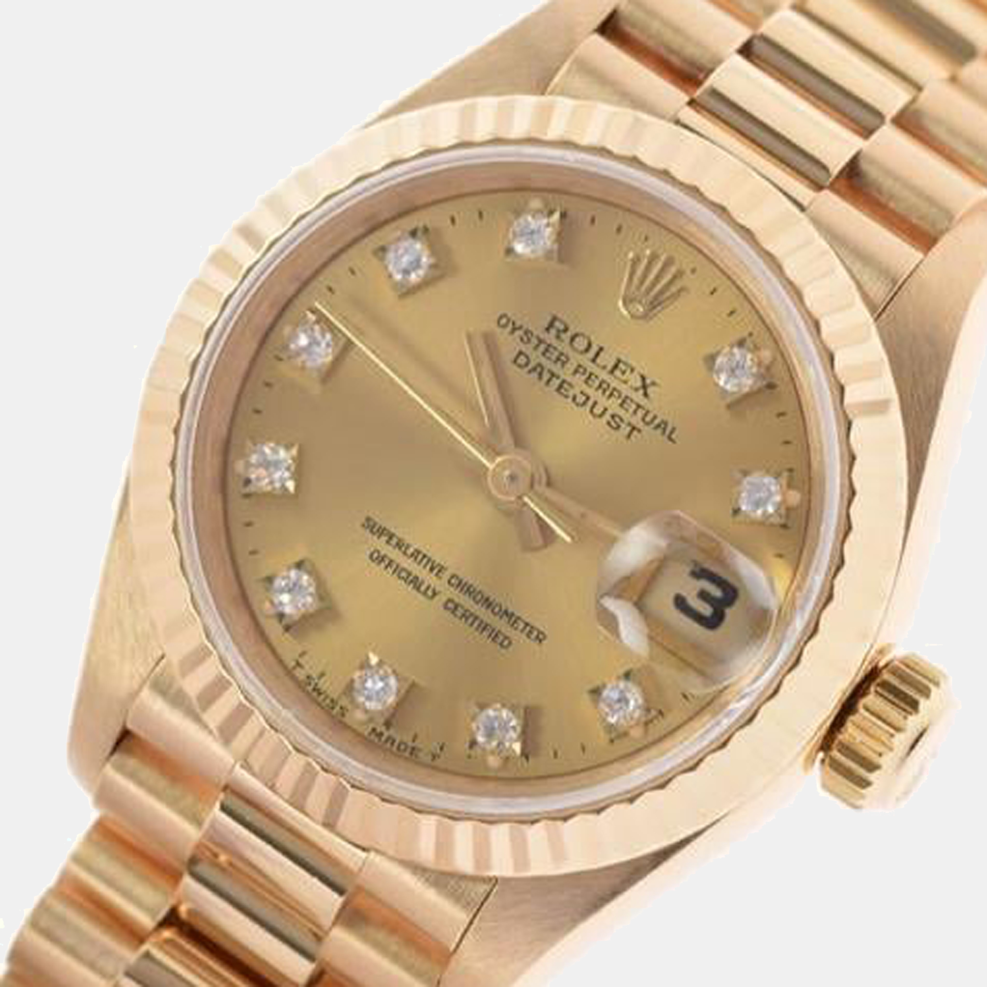 

Rolex Champagne Diamond 18k Yellow Gold Datejust 69178 Automatic Women's Wristwatch 26 mm