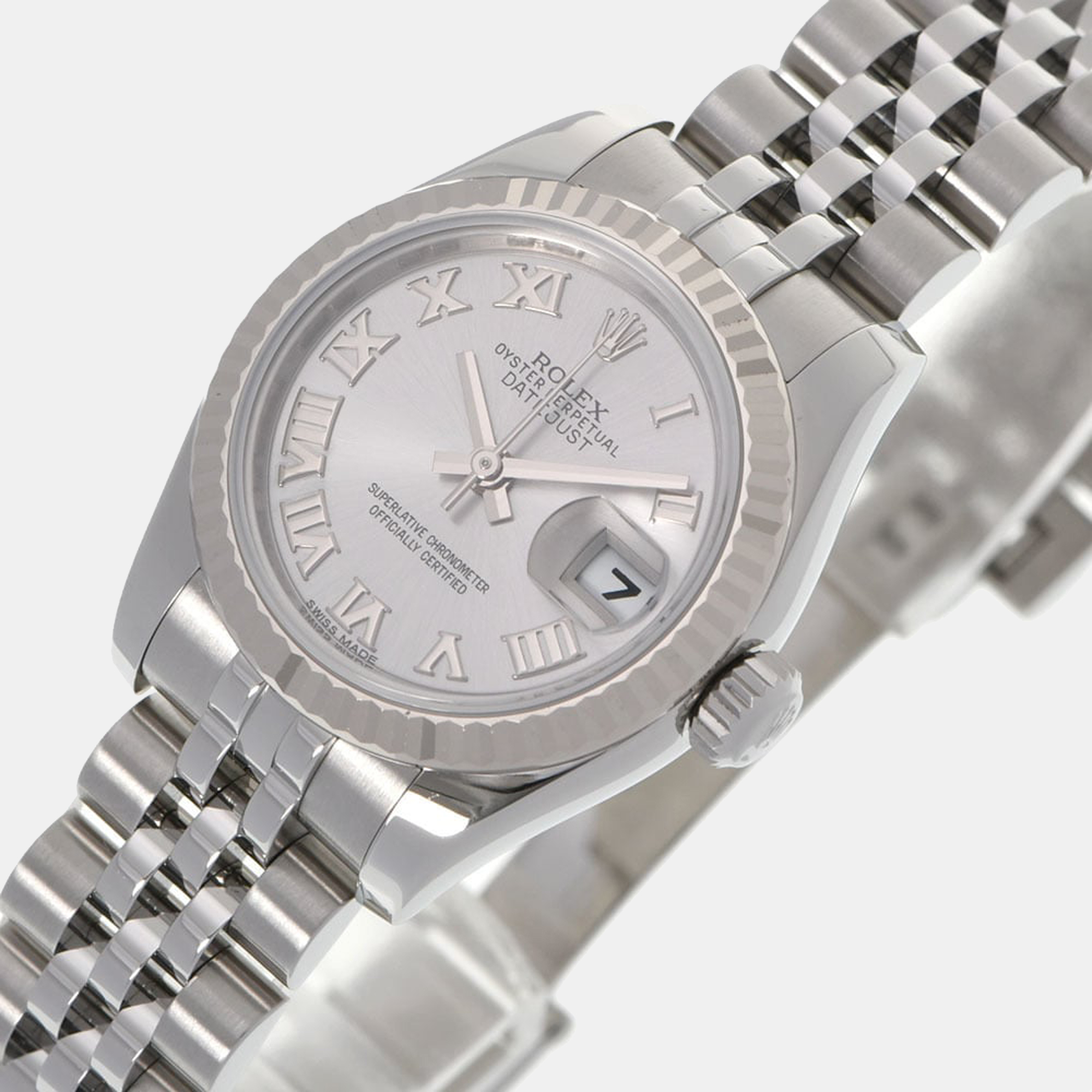 

Rolex Silver 18k White Gold And Stainless Steel Datejust 179174 Automatic Women's Wristwatch 26 mm