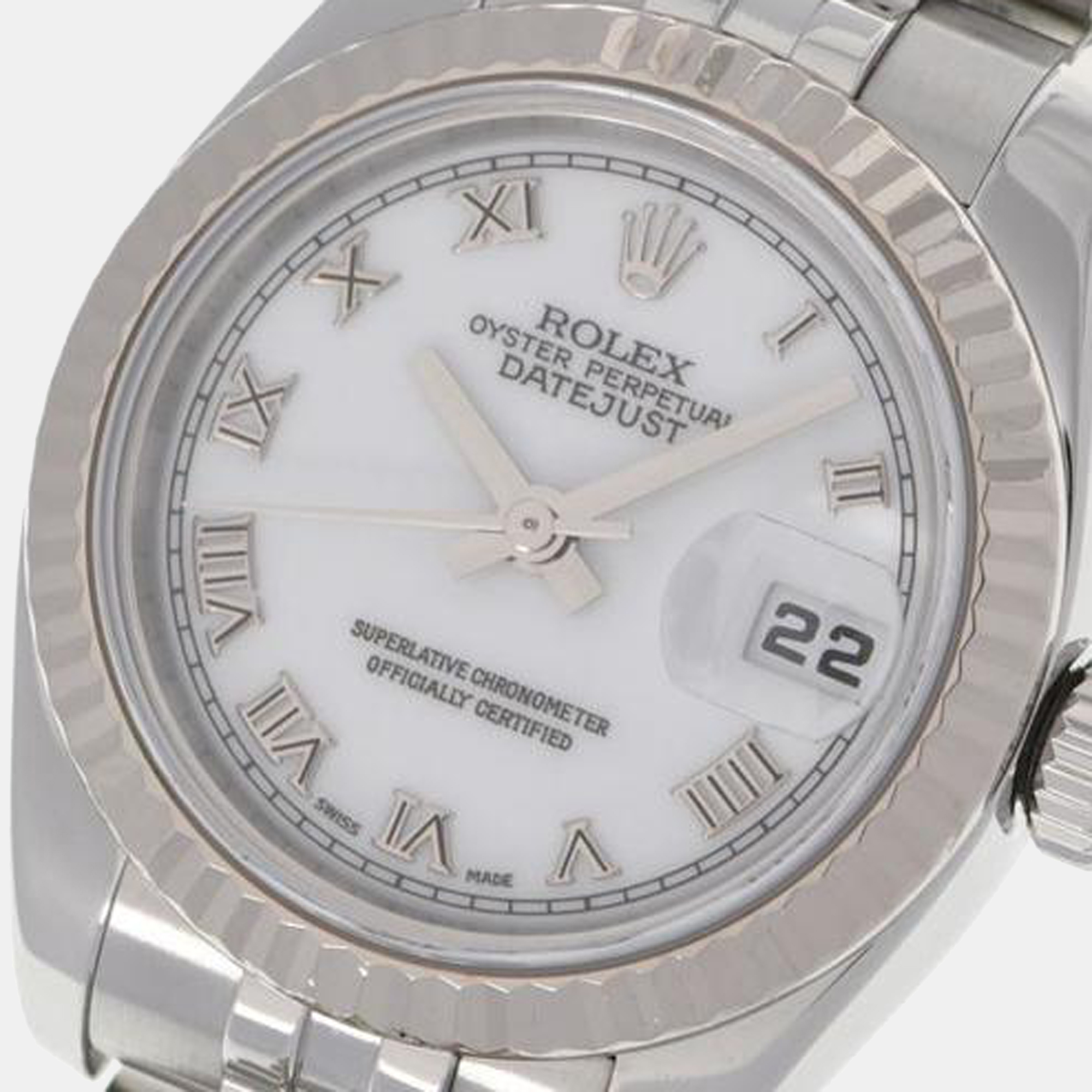 

Rolex White 18k White Gold And Stainless Steel Datejust 179174 Automatic Women's Wristwatch 26 mm