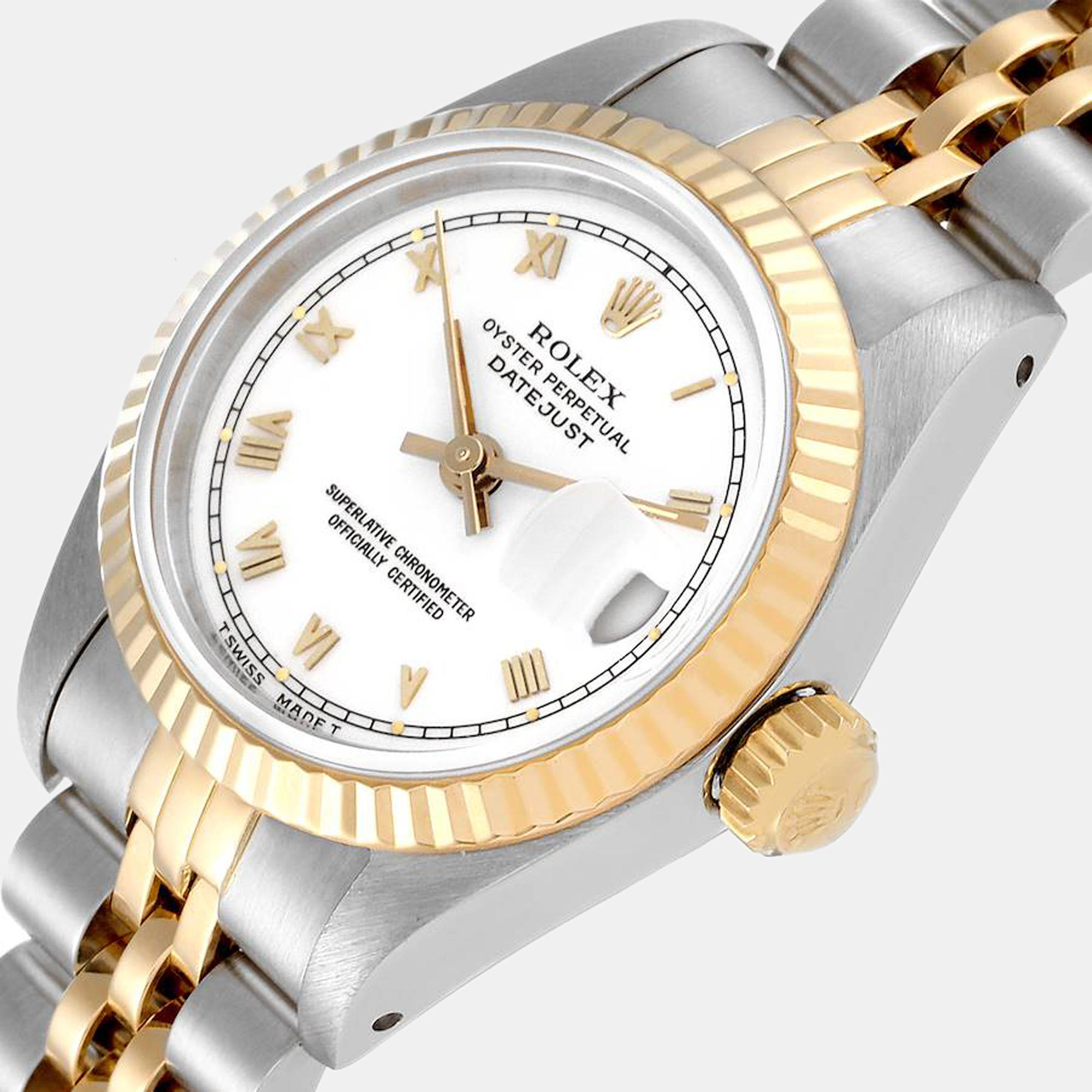 

Rolex White 18k Yellow Gold And Stainless Steel Datejust 69173 Automatic Women's Wristwatch 26 mm