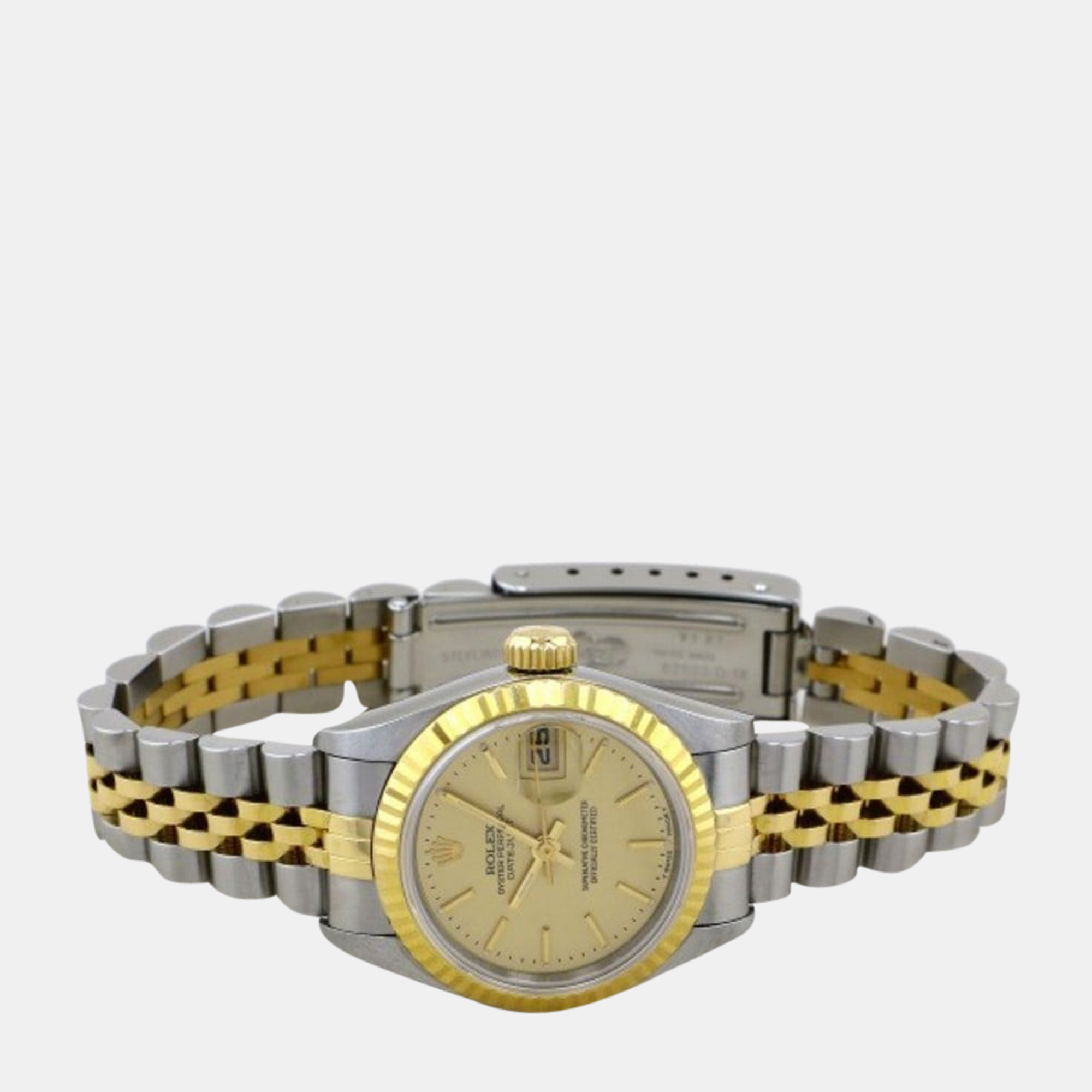 

Rolex Champagne 18k Yellow Gold And Stainless Steel Datejust 69173 Automatic Women's Wristwatch 26 mm